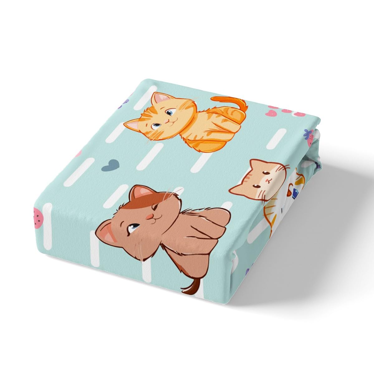 Cute Cartoon Cat Duvet Cover Set - Kawaii Kitten Print Twin Size Bedding for Kids, Boys & Girls | Pink Heart Strawberry Design for Cat Lovers | Includes 1 Pillowcase | Perfect for Toddler Bedrooms, Sleepovers & Themed Decor