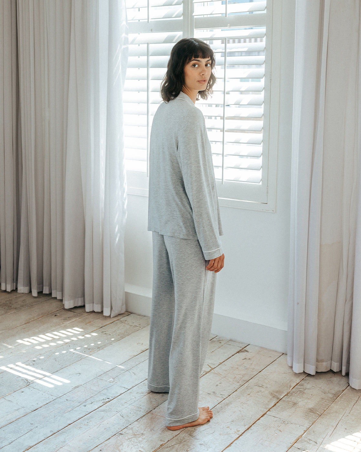 Premium TENCEL™ Modal Long Sleeve Button Up Pajama Set - Soft & Breathable Sleepwear for Women - Grey - Perfect for Relaxing at Home, Lounging & Comfortable Nighttime Sleep
