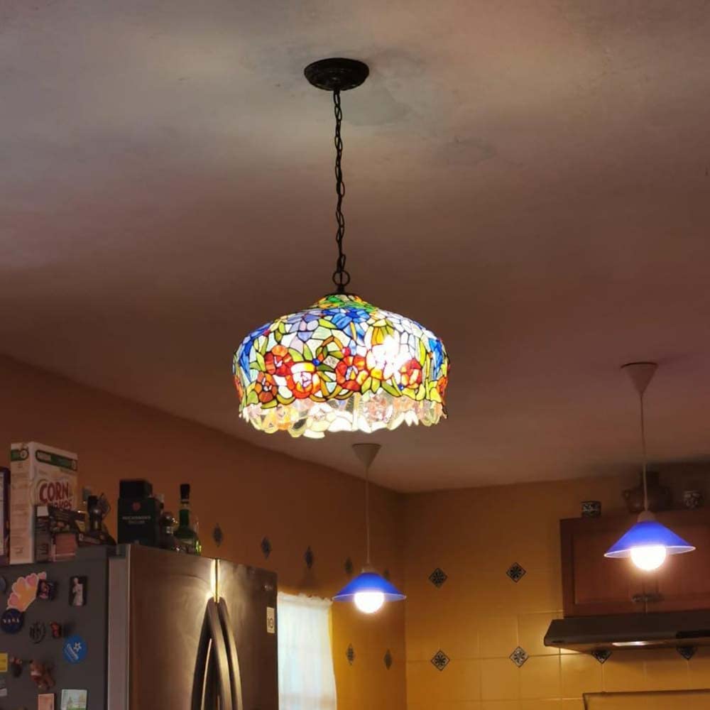 Bieye L10557 Tiffany Style Stained Glass Ceiling Pendant Light - 16