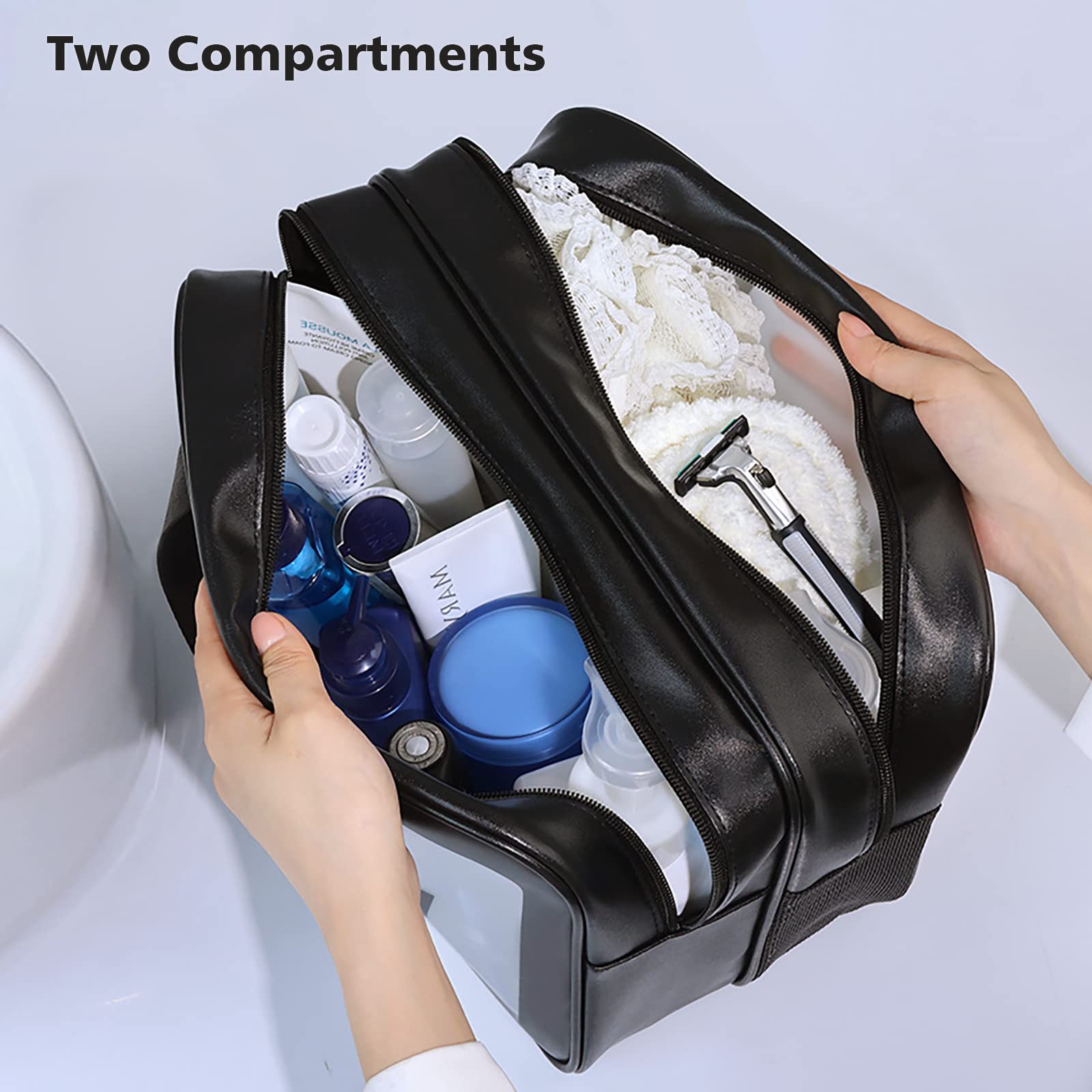 Matte Translucent Travel Toiletry Bag for Women & Men - XL Cosmetic Organizer with Handy Handle - Perfect for Makeup, Toiletries & Travel Accessories (Black) - Ideal for Airplane, Gym & Weekend Getaways