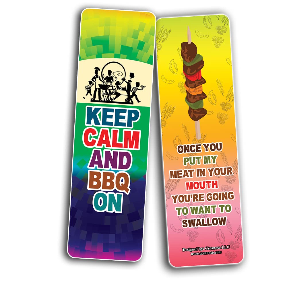 Creanoso Funny BBQ Sayings Bookmarks (12-Pack) - Inspirational Quote Cards for Books - Unique Gifts for Adults & Teens - Perfect for Reading, Gifting & Barbecue Lovers