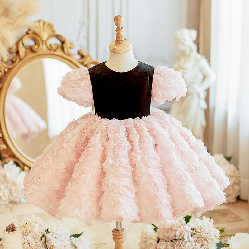 Elegant Baby Pink Puff Sleeve Birthday Princess Dress for Toddlers - Flower Girl Dresses for Weddings & Special Occasions