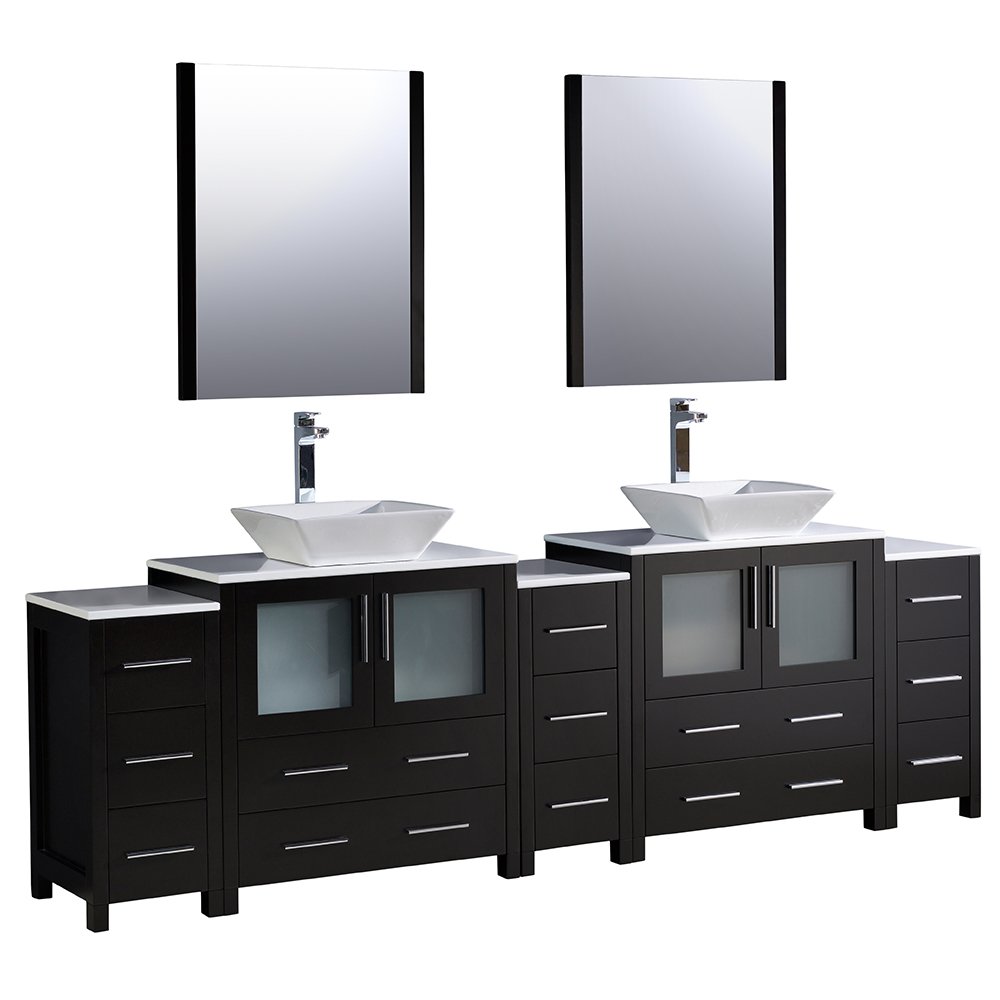 Fresca Bath FVN62-96ES-VSL Torino 96 Inch Modern Double Sink Bathroom Vanity with Vessel Sinks in Espresso Finish - Perfect for Master Bathroom or Luxury Home Renovation