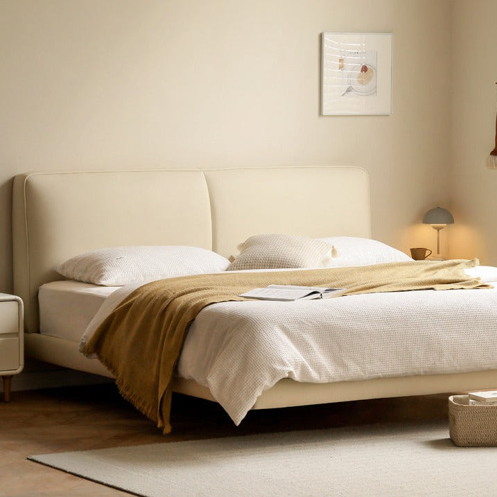 Organic Leather Suspended Bed Frame in Cream - Handcrafted Artisan Design for Modern Bedrooms | Perfect for Master Suites, Guest Rooms & Luxury Apartments