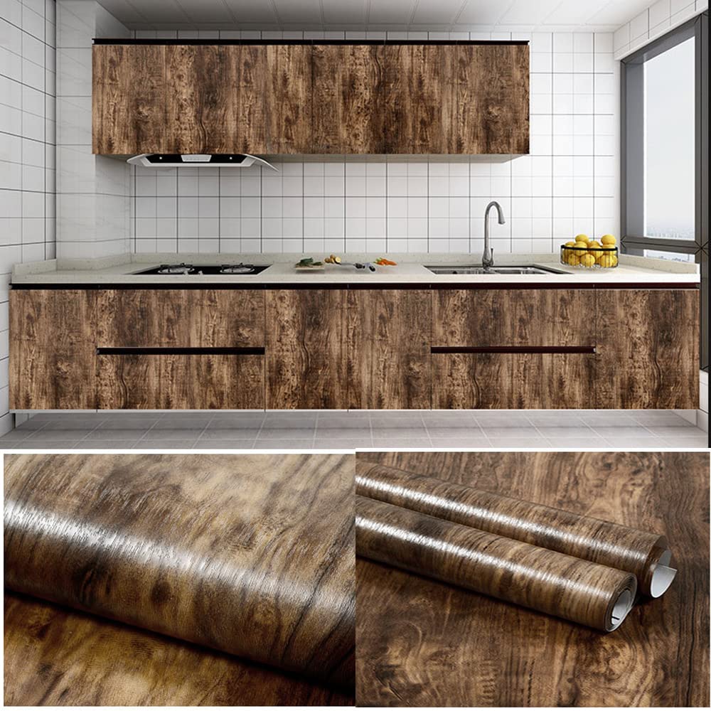 Waterproof Jatoba Wood Self-Adhesive Wallpaper - Kitchen Cabinets & Furniture (15.7x98