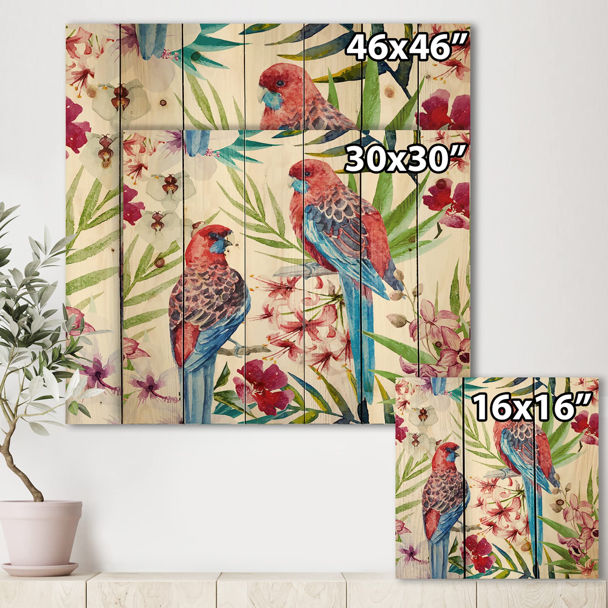 Rosella Bird Traditional Wood Wall Decor - Handcrafted Red Wood Wall Art, Large Animal Wood Panels Printed on Natural Pine - Perfect for Living Room, Bedroom & Office Decor