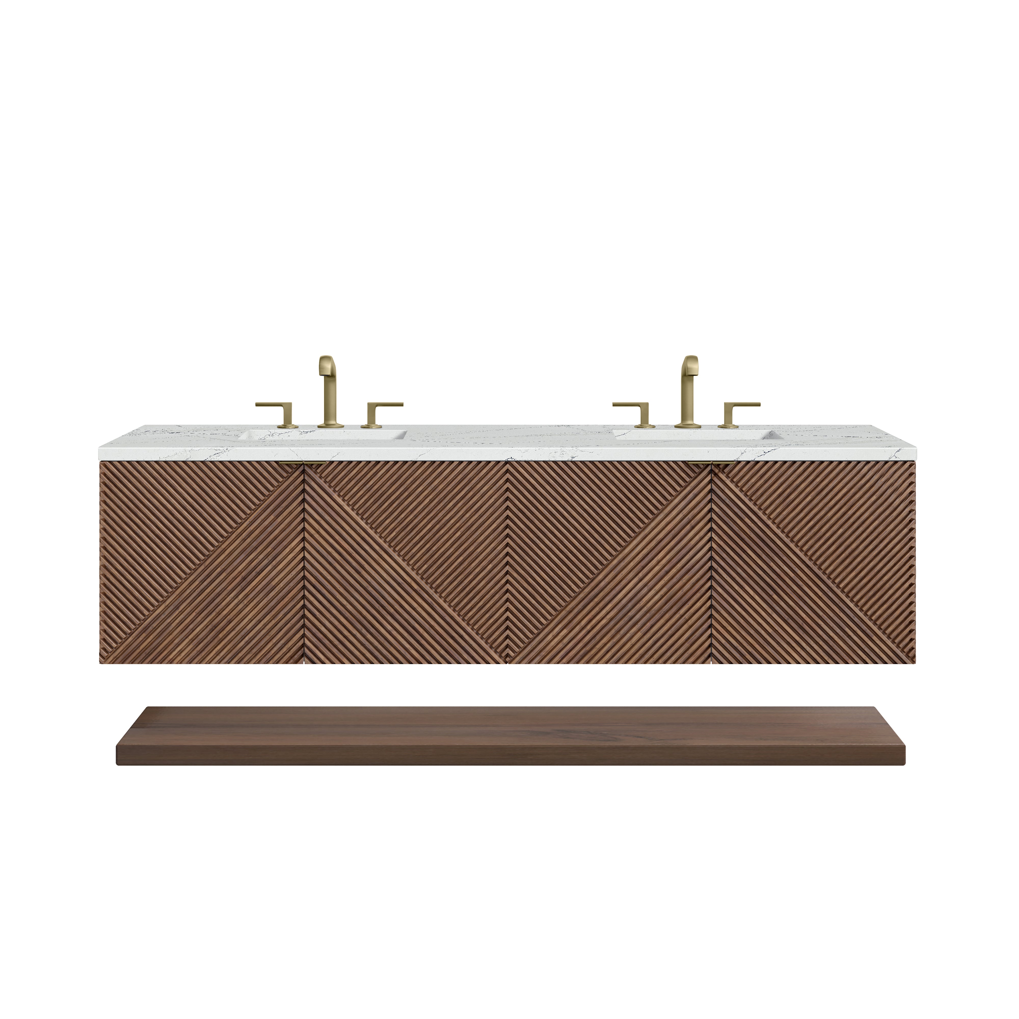 Marcello 72 Inch Double Bathroom Vanity with Sink - Chestnut Finish & 3CM Ethereal Noctis Quartz Countertop - Perfect for Master Bathroom or Guest Bath Remodel