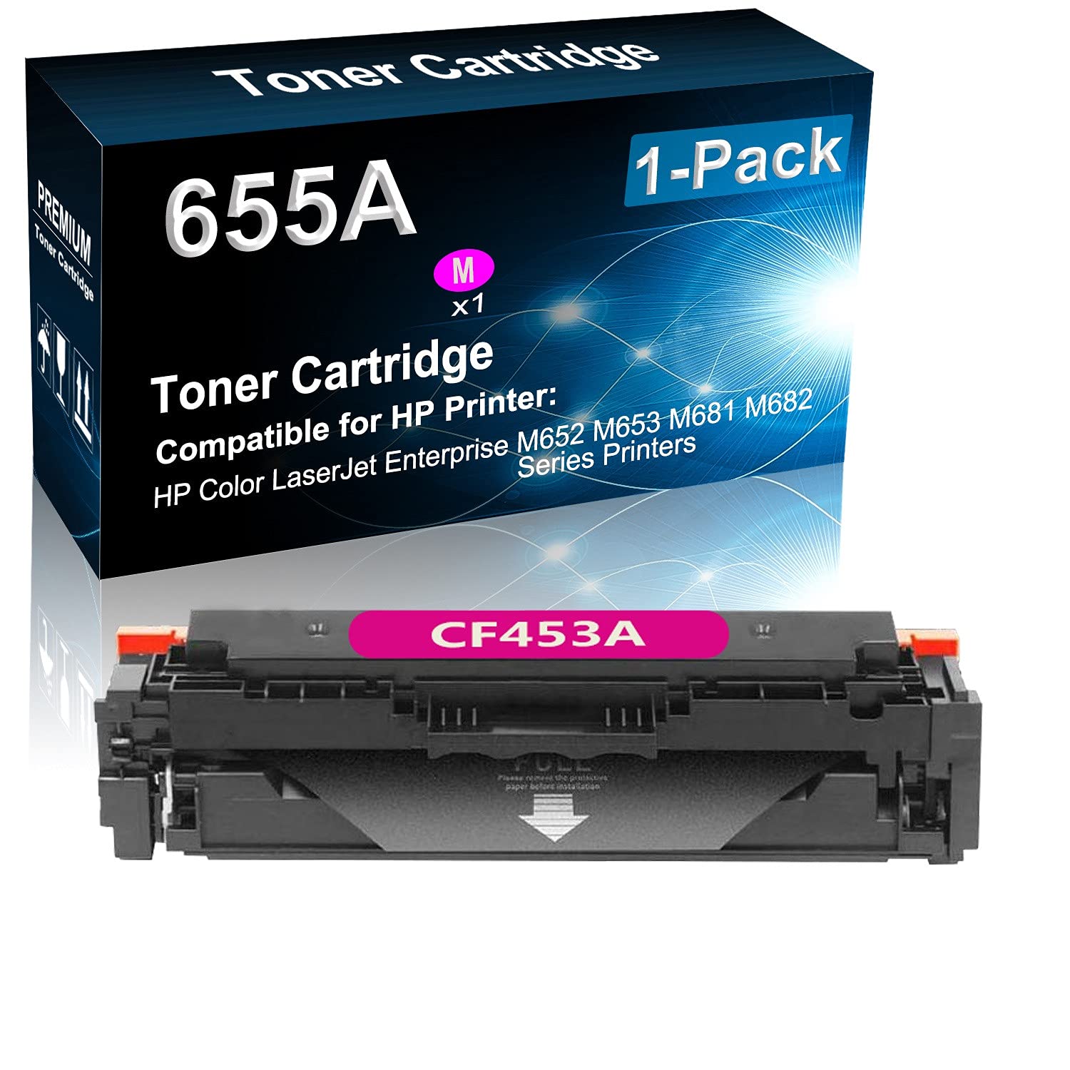 High Yield Compatible HP 655A (CF453A) Toner Cartridge - 1-Pack Magenta Replacement for M652/M653/M681/M682 Printers | Ideal for Office & Home Printing Needs