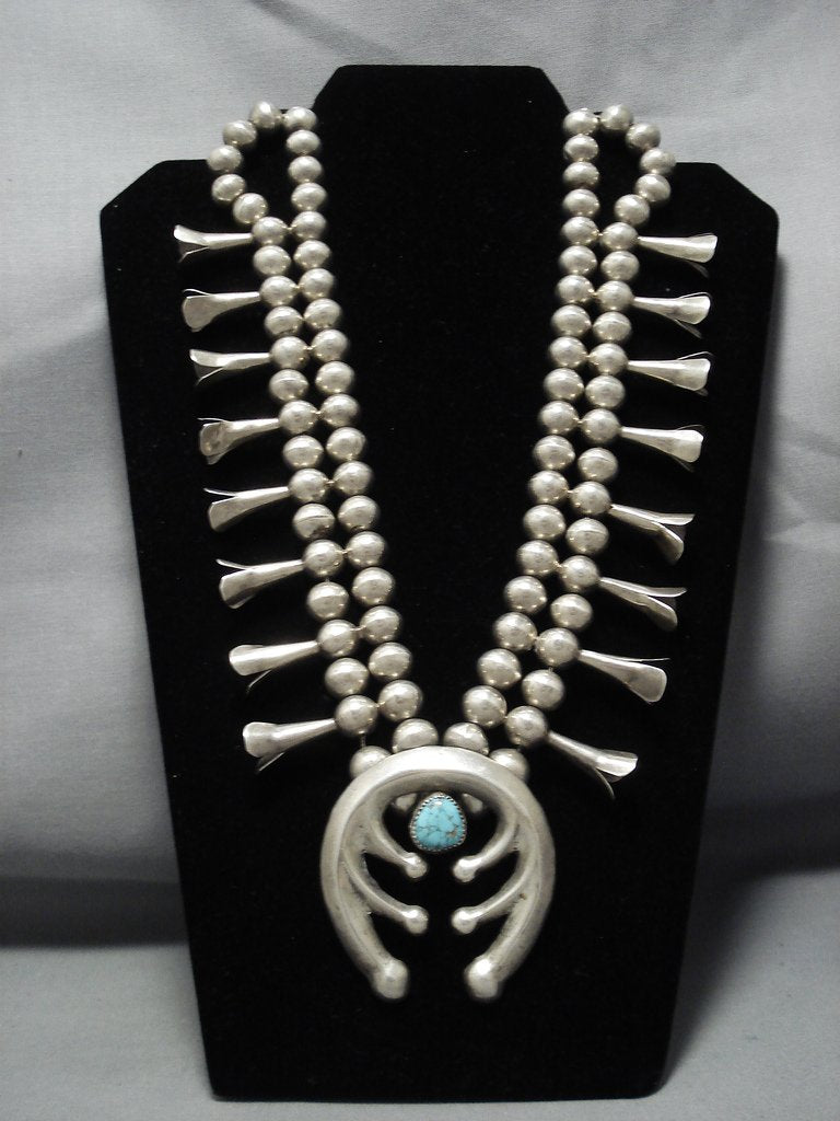 Authentic Vintage Navajo Sterling Silver Squash Blossom Necklace - Handcrafted Native American Jewelry (208g) - Perfect for Boho Fashion, Western Wear & Special Occasions