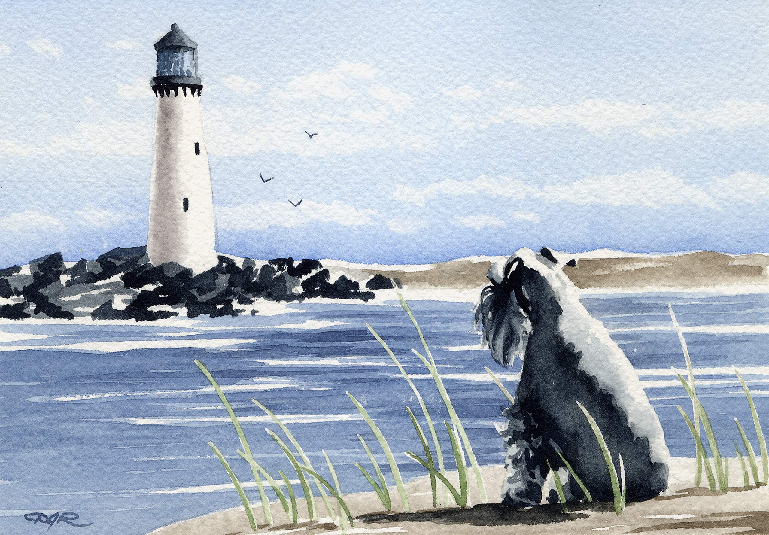 Miniature Schnauzer at The Beach Watercolor Art Print - Oversized Dog Portrait Wall Decor by Artist DJ Rogers | Perfect for Living Room, Bedroom, or Office