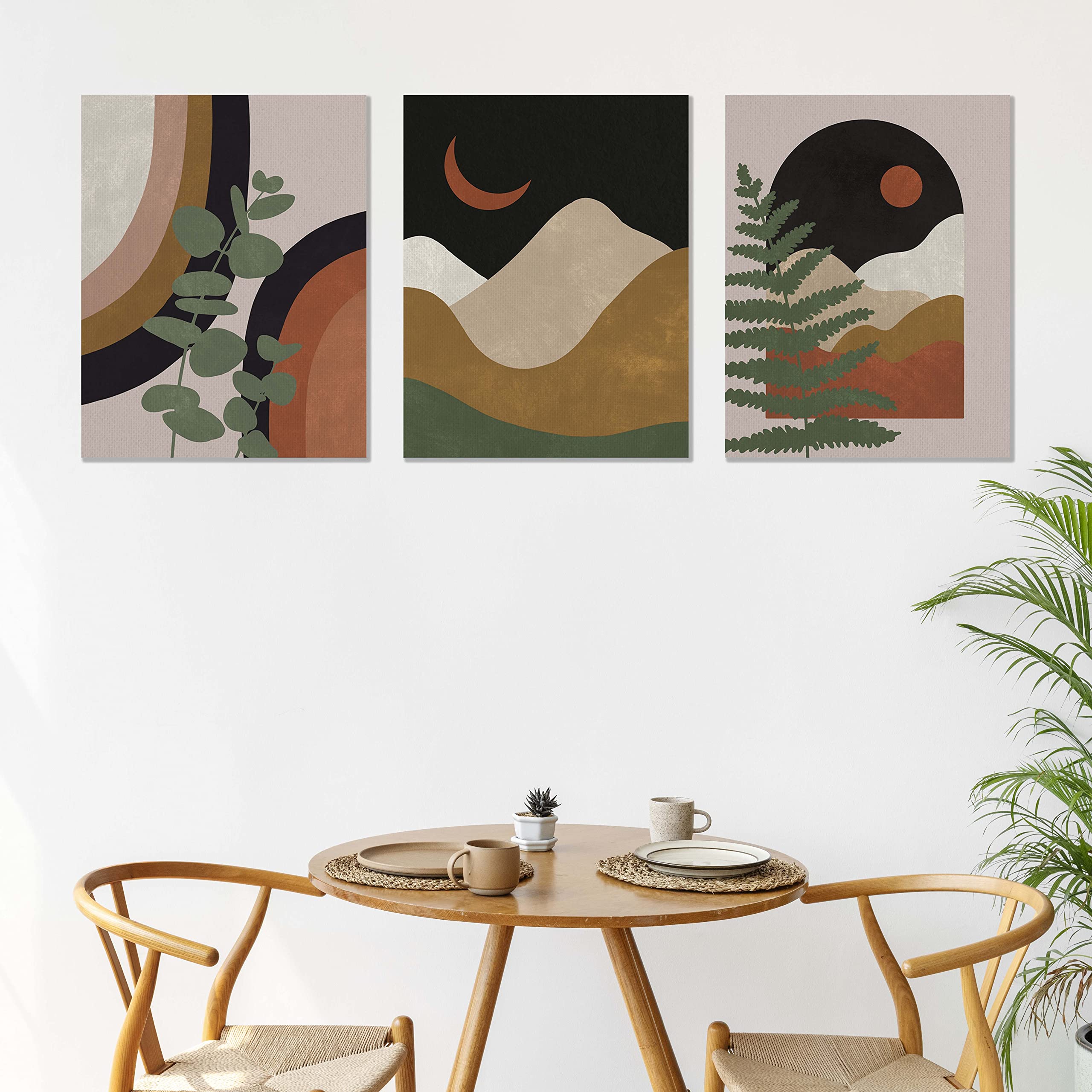 KEUSPI Boho Wall Art Set of 3 - Mid Century Canvas Prints for Living Room Decor