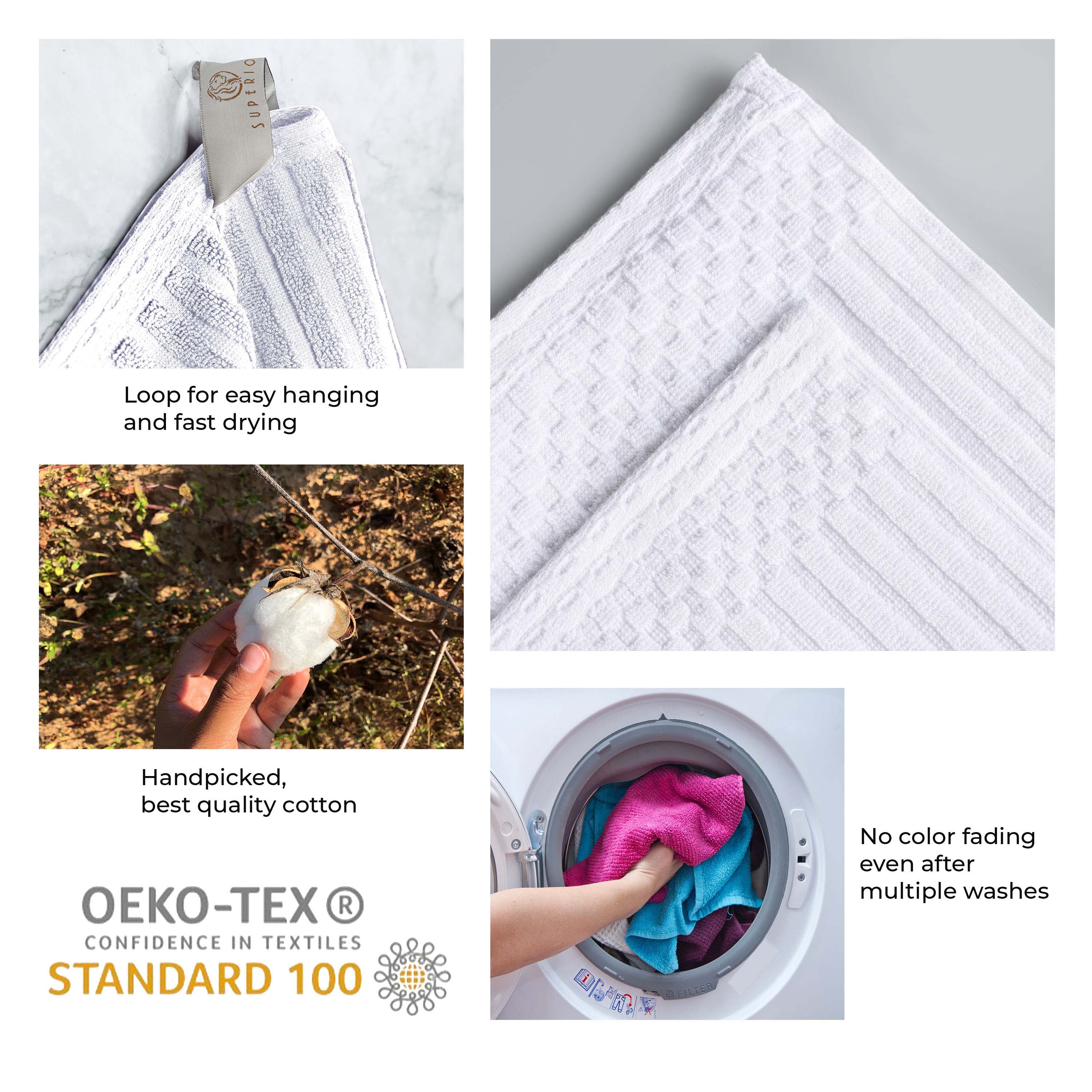 Premium Cotton Ribbed Textured Hand Towels - Ultra Absorbent 4-Piece Bath Towel Set for Kitchen, Bathroom & Gym - Soft Quick-Drying Guest Towels