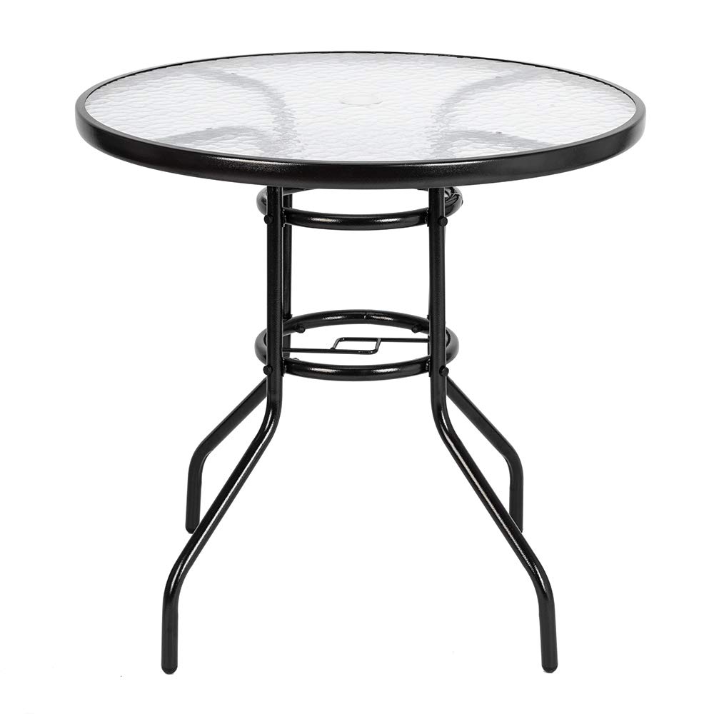 Round Outdoor Dining Table with Tempered Glass Top - Durable Garden & Patio Furniture for Backyard BBQs, Poolside Gatherings & Al Fresco Dining