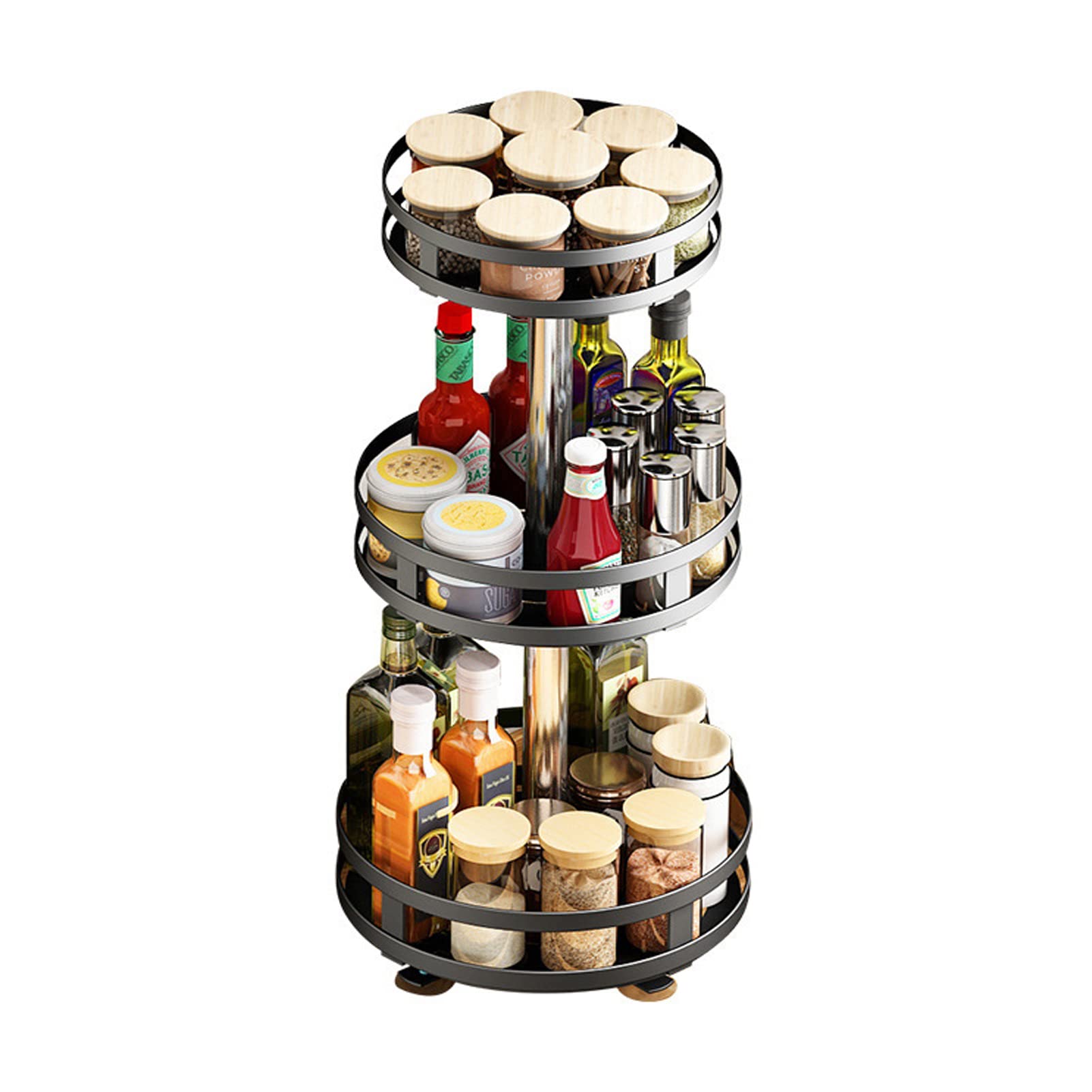 3-Tier Rotating Spice Rack Organizer - 360° Swivel Countertop Spice Shelf for Kitchen, Pantry & Bathroom | Holds 24 Spice Jars | Space-Saving Black Storage Solution (Perfect for Small Kitchens & Organized Cooking)