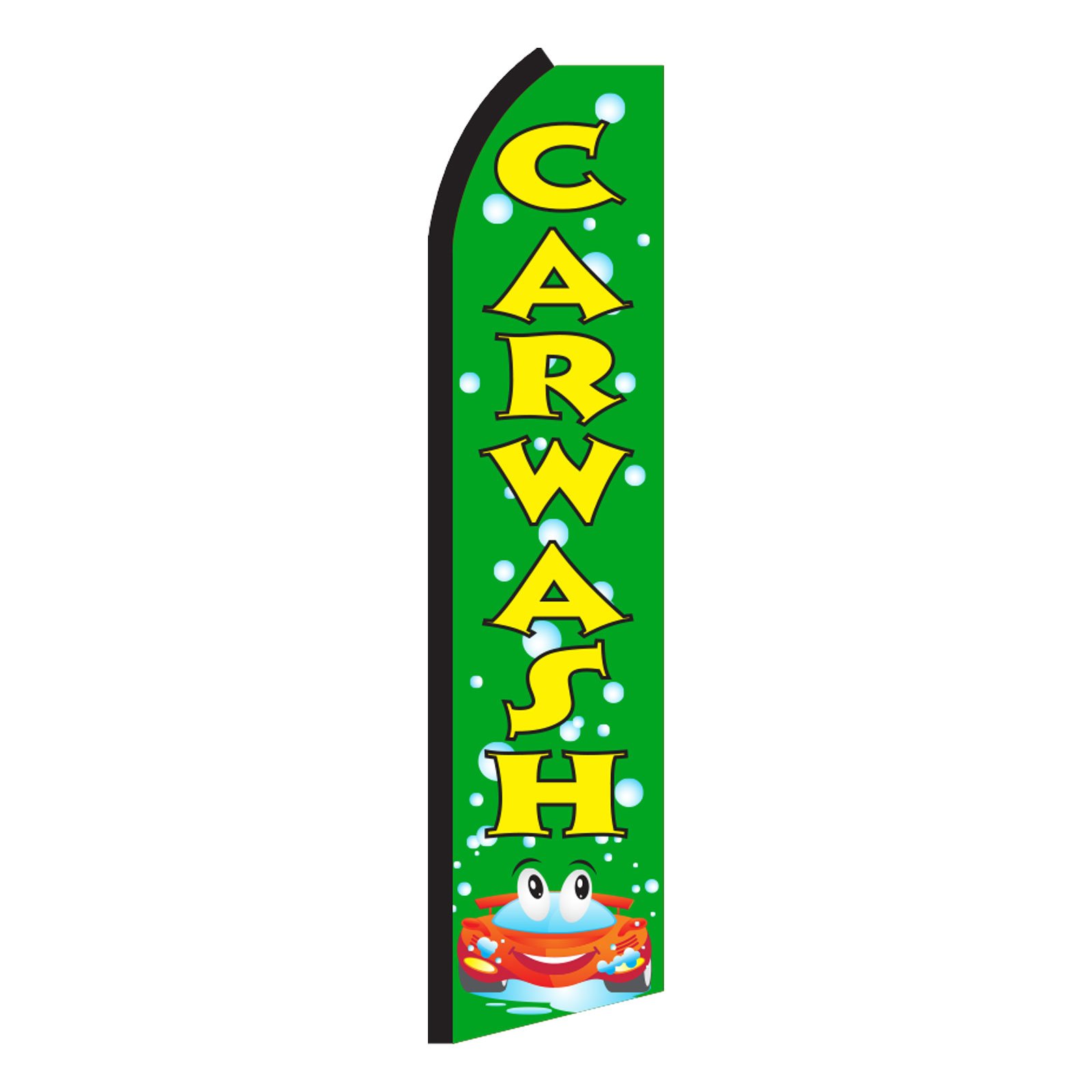 Green and Yellow Car Wash Swooper Flag with Car & Bubbles Design - Perfect for Car Wash Businesses, Auto Detailing Shops & Car Enthusiast Events