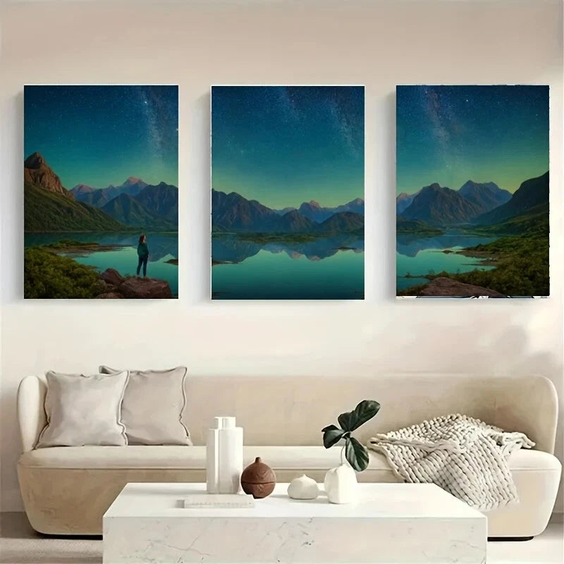 3-Piece Metal Wall Art Print - Person Standing on a Rock - Ready to Hang Home Decor for Living Room, Bedroom & Office