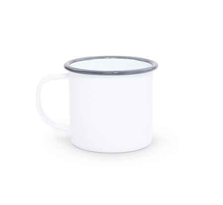 Vintage Style 12 oz. Coffee Mugs with Grey Rim - Set of 4 Ceramic Cups for Home, Office, or Gift Giving