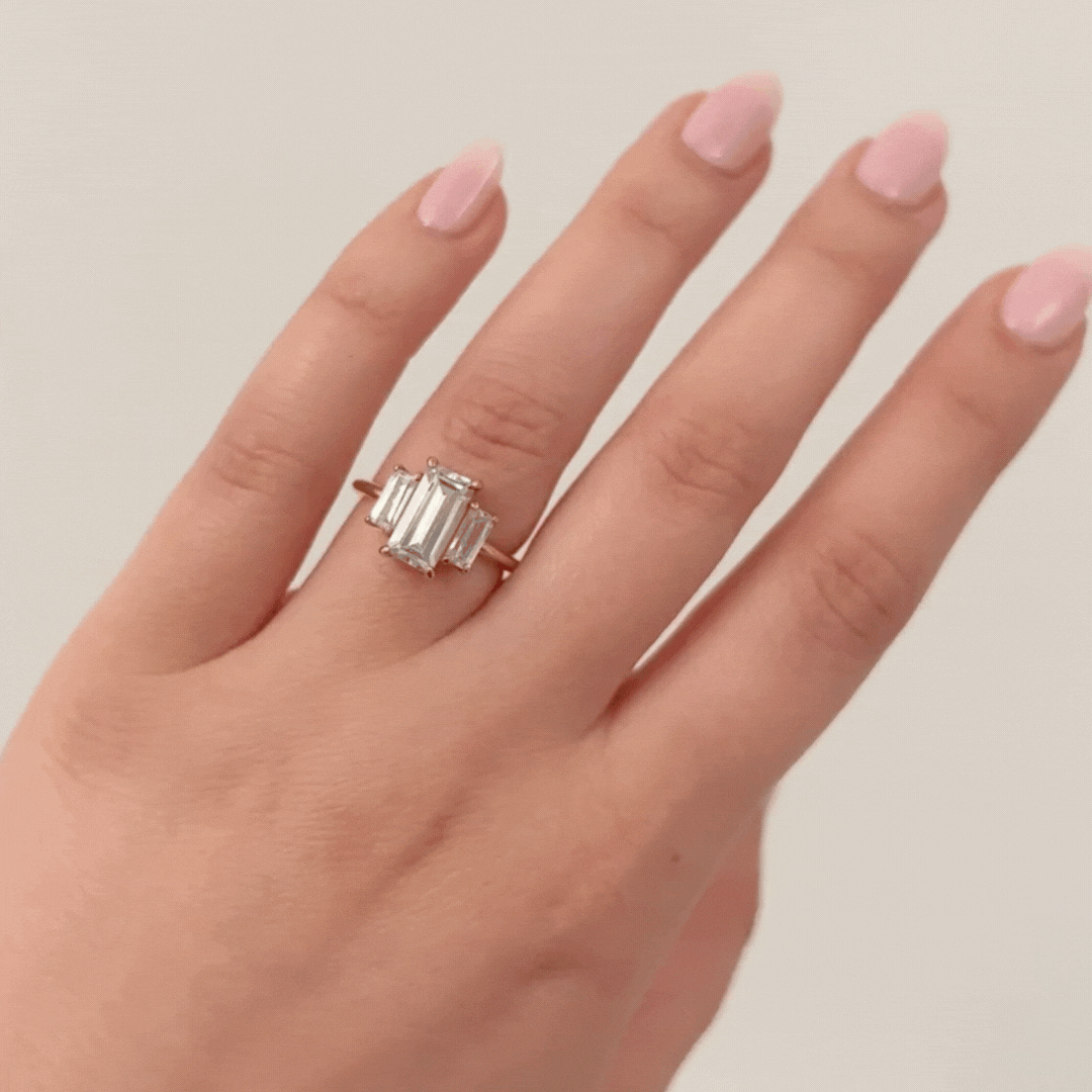 3 Stone Baguette Diamond Ring - 14K White Gold Engagement Ring for Women, Elegant Wedding Band, Anniversary Gift Idea | Perfect for Proposals, Bridal Jewelry & Special Occasions