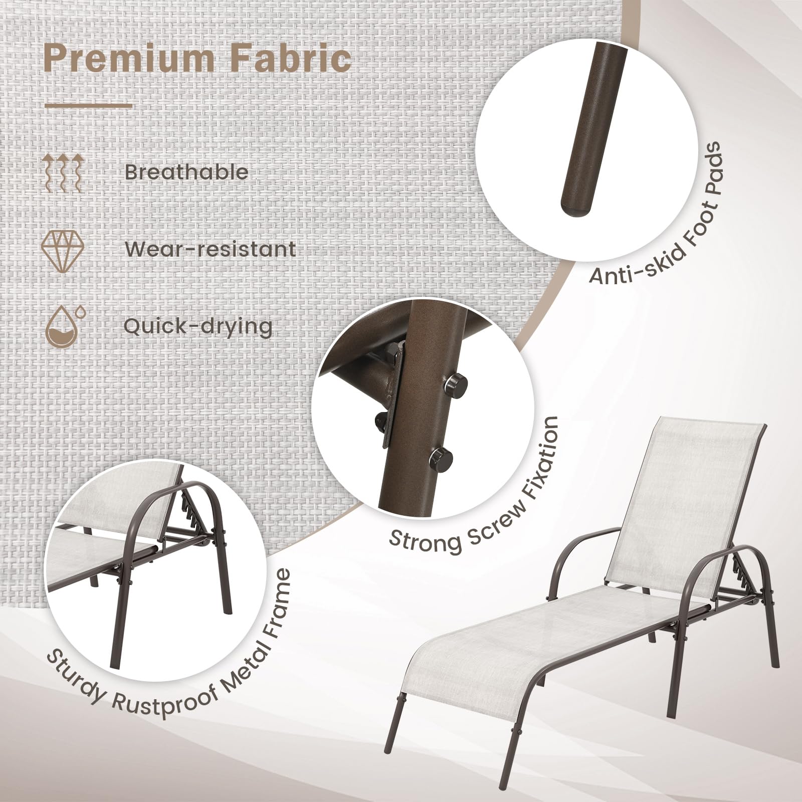 Giantex Adjustable Patio Lounge Chair - 5-Position Reclining Outdoor Chaise Lounge with Sturdy Steel Frame - Perfect for Sunbathing, Beach, Poolside, Backyard & Balcony Relaxation - Grey