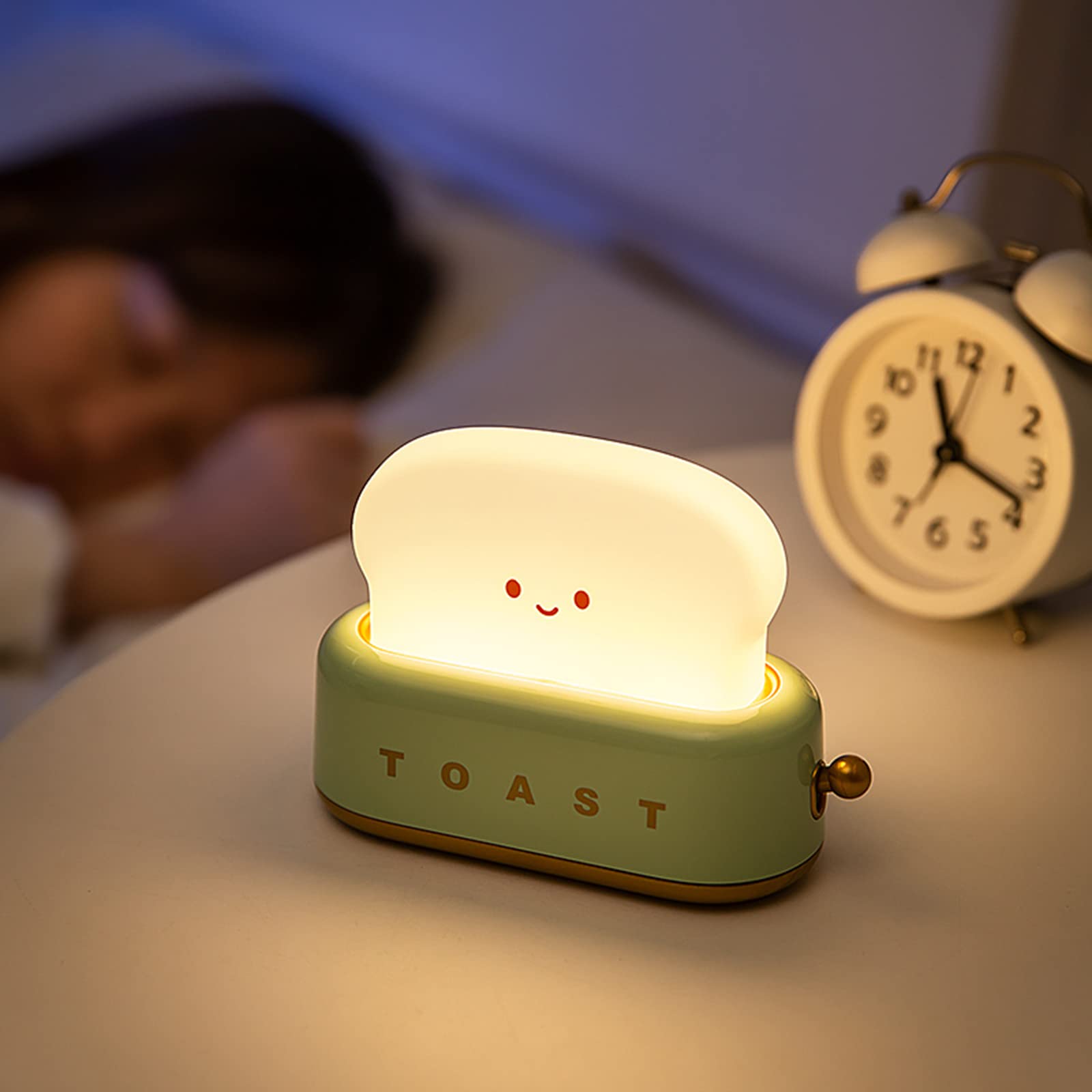 Cute Toast Night Light - LED Smile Bread Lamp with USB Rechargeable & Timer, 5 Adjustable Brightness, Portable Bedside Lamp for Eye Care - Perfect for Baby Room, Teen Gifts, Birthday Presents & Cozy Bedtime Reading
