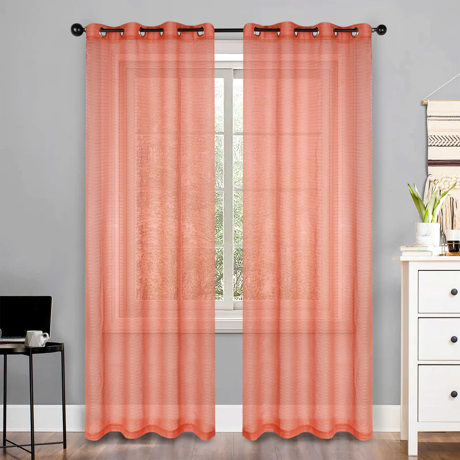 Jackson Striped Sheer Window Curtain Panels - Set of 2 Panels, Light Filtering Sheer Curtains for Living Room, Bedroom, Kitchen - 84 Inches Long, Soft & Airy Textured Fabric