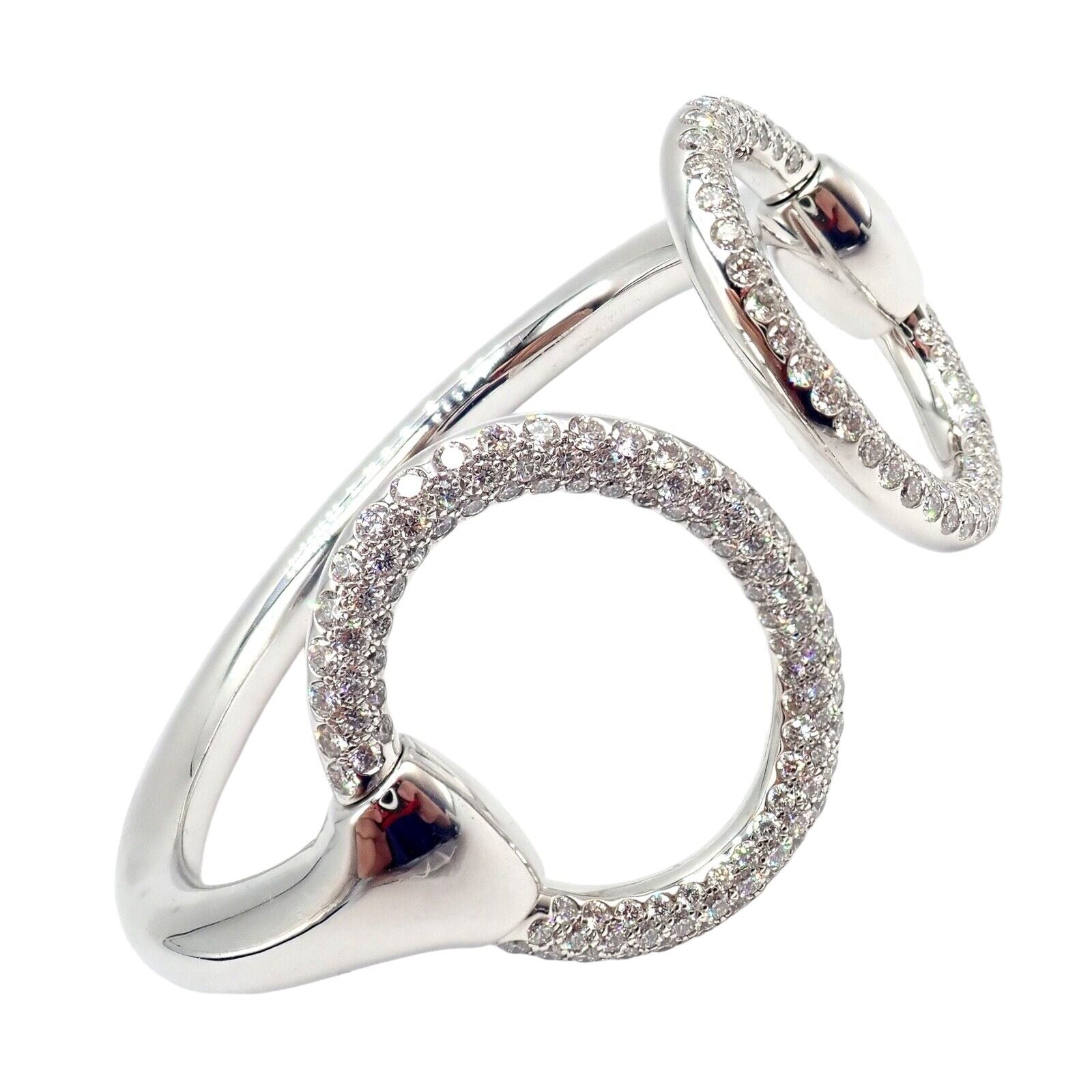 Authentic Hermes Nausicaa 18K White Gold Diamond Horsebit Cuff Bangle Bracelet - Luxury Jewelry for Women, Perfect for Weddings, Parties & Special Occasions
