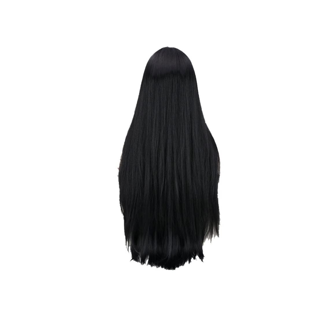 Domccy Women's Silky Long Straight Black Wig - Heat Resistant Synthetic Hair for Halloween, Cosplay, Costume Party & Anime Themed Events | Perfect for Masquerade Balls, Role Playing & Daily Fashion Styling