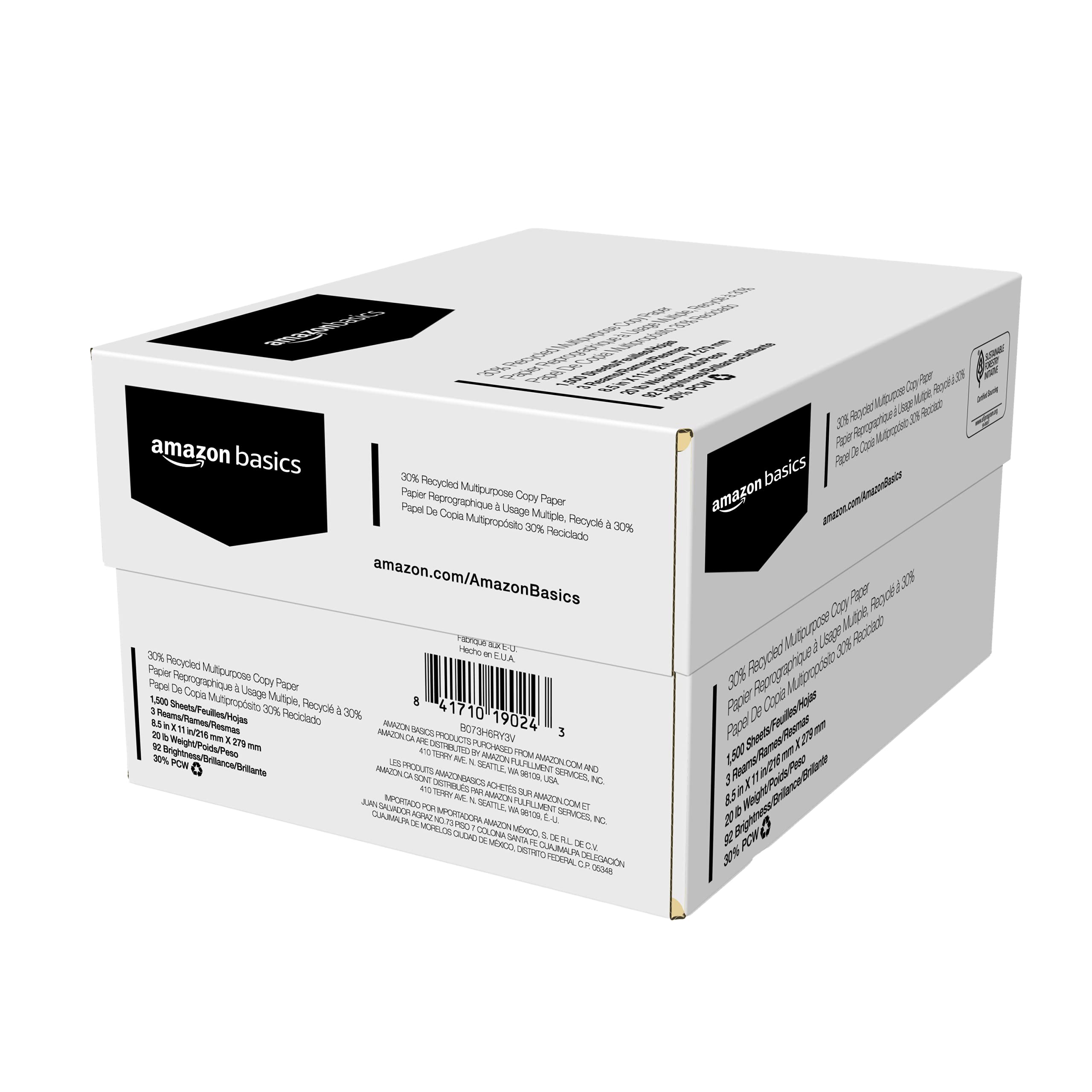 Amazon Basics 30% Recycled Multipurpose Copy Printer Paper, 8.5