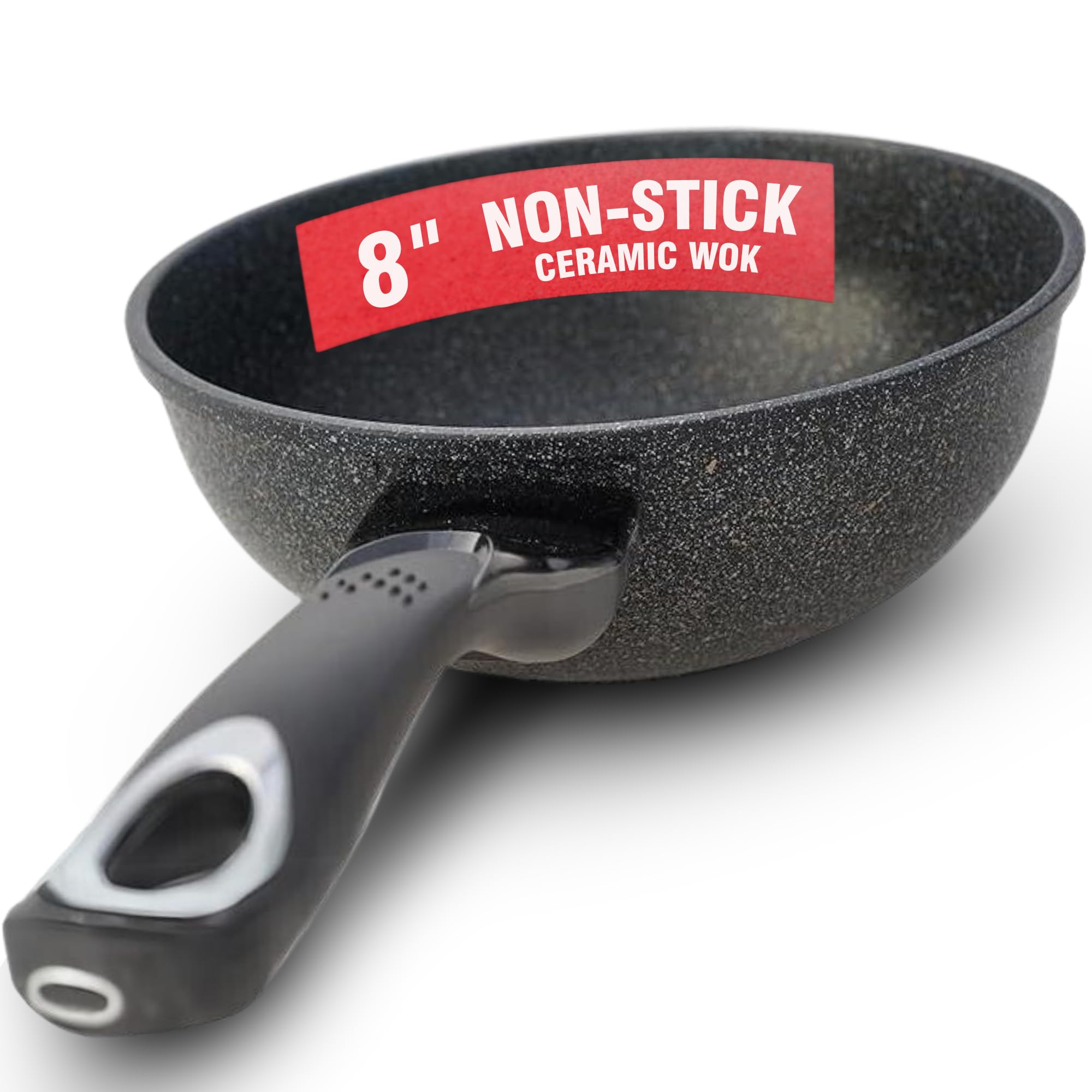 **8 Inch Nonstick Ceramic Wok Pan - Premium Korean Marble-Coated Frying Pan with 9-Layered Cookware - Induction Ready, Easy to Clean Cast Aluminum - Perfect for Stir-Frying, Sauteing, Eggs & Fried Rice - Ideal for Home Kitchen, Asian Cuisine & Healthy Cooking - Great for Restaurant-Style Meals & Everyday Cooking**