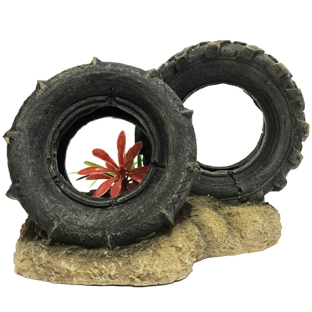 SLOCME Aquarium Tire Decorations - Eco-Friendly Resin Fish Tank Tire Ornaments for Aquatic Environment | Perfect for Freshwater & Saltwater Tanks, Underwater Scenery, and Fish Habitat Enhancement