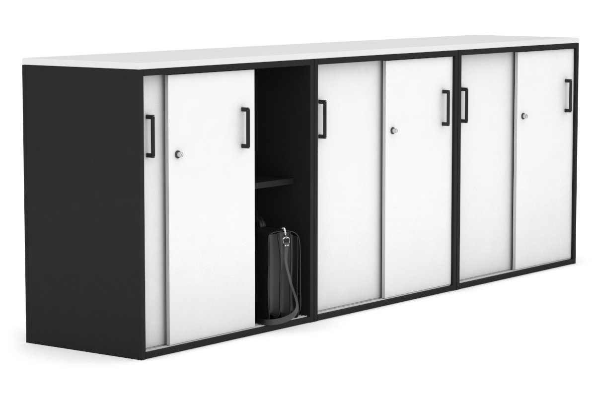 Modern 2400W x 900H x 450D Sliding Door Credenza for Office & Home - Medium Uniform Storage Cabinet with Smooth Gliding Doors - Perfect for Living Room, Bedroom or Entryway Organization