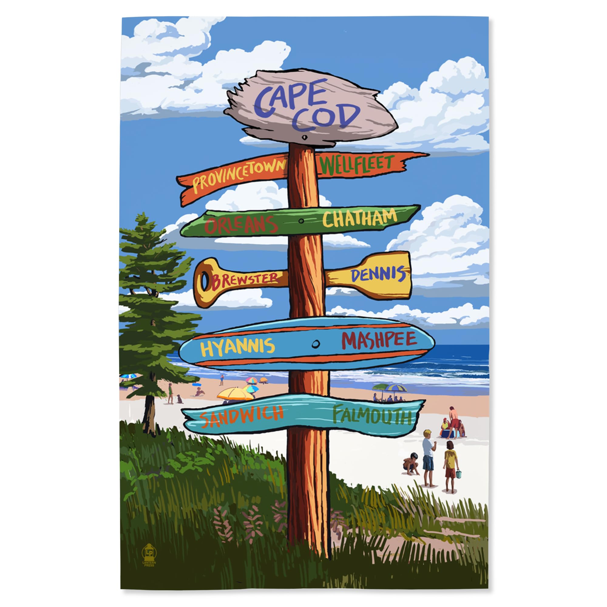 Lantern Press 16x24 Inch Giclee Art Print - Cape Cod Massachusetts Coastal Signpost Wall Decor | Perfect for Beach House, Living Room & Office Decor