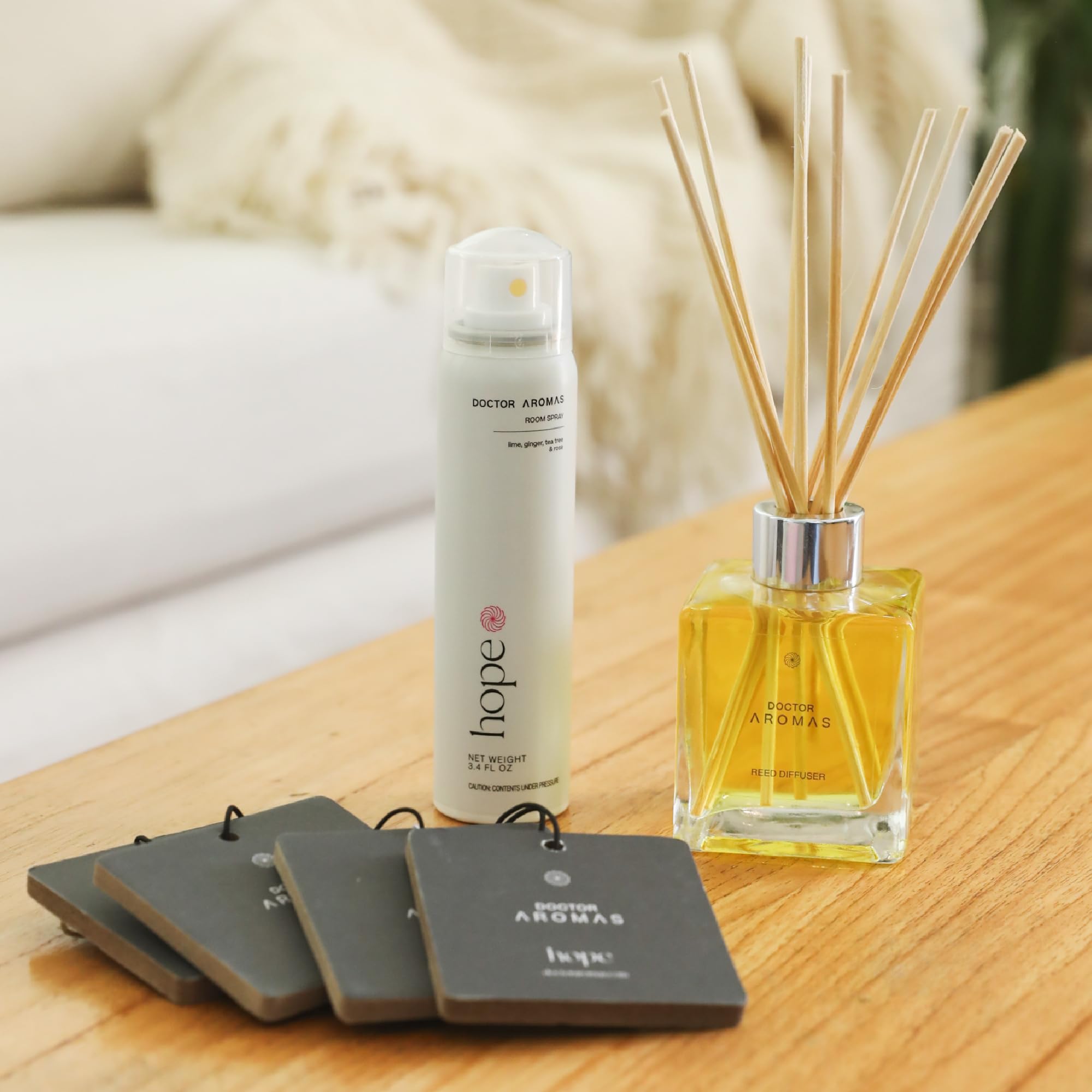 Doctor Aromas Gift of Hope Essential Oil Set - Reed Diffuser, Room Spray & 4 Car Fresheners | Natural Aromatherapy Kit for Home, Office & Car | Stress Relief & Air Freshening Gift Set