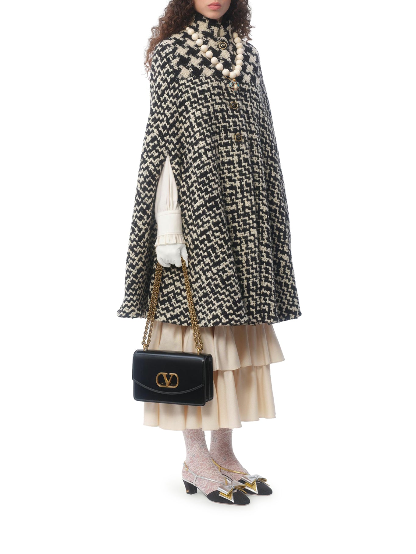 Stylish Geometric Tweed Cape - Women's Fashion Outerwear for Fall & Winter | Perfect for Office, Parties & Special Occasions