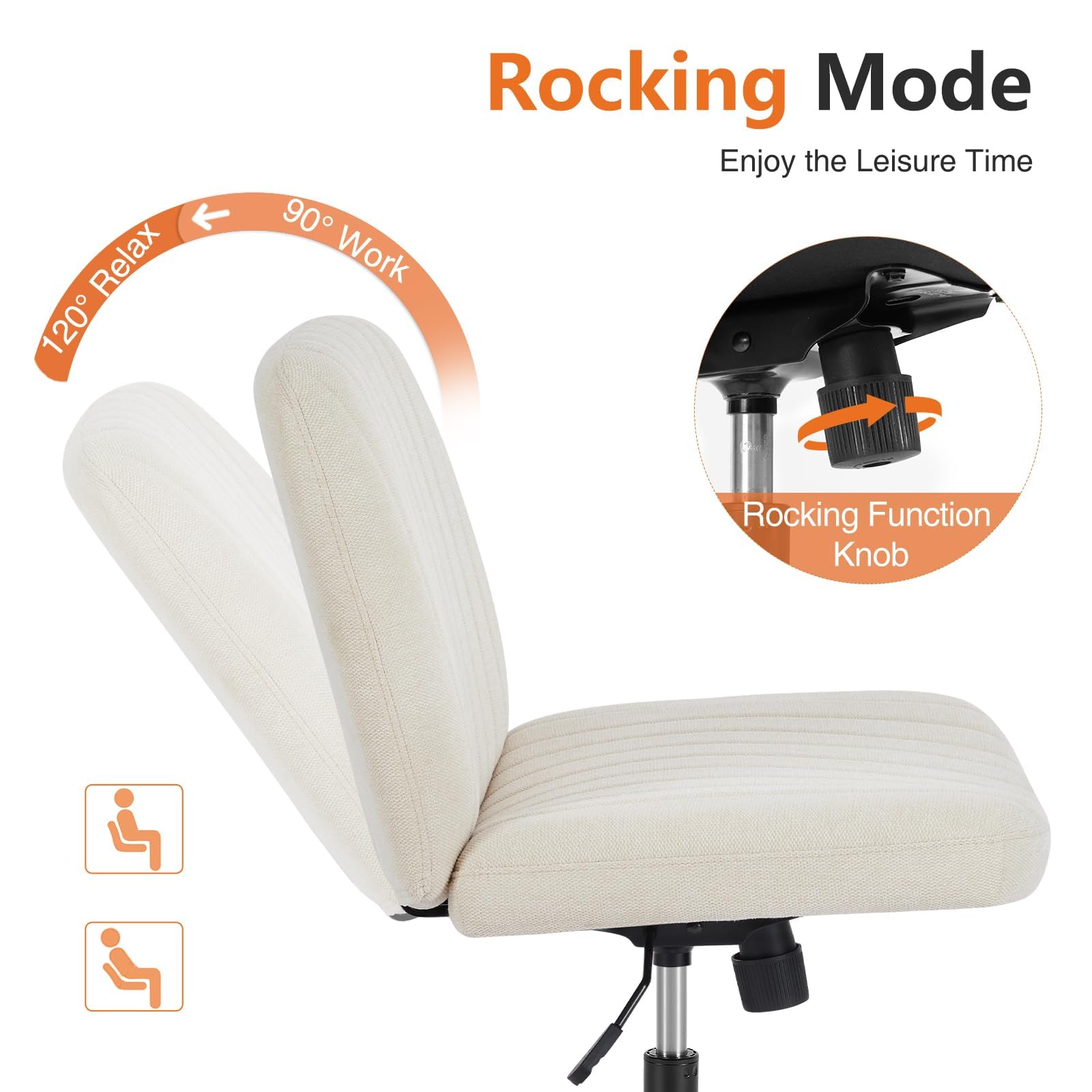 Sweetcrispy Criss Cross Chair Legged Armless Office Desk Chair with Wheels - Swivel Vanity Height Adjustable Wide Seat Computer Task Chair for Home & Office - Beige - Perfect for Workstations, Gaming & Study Spaces