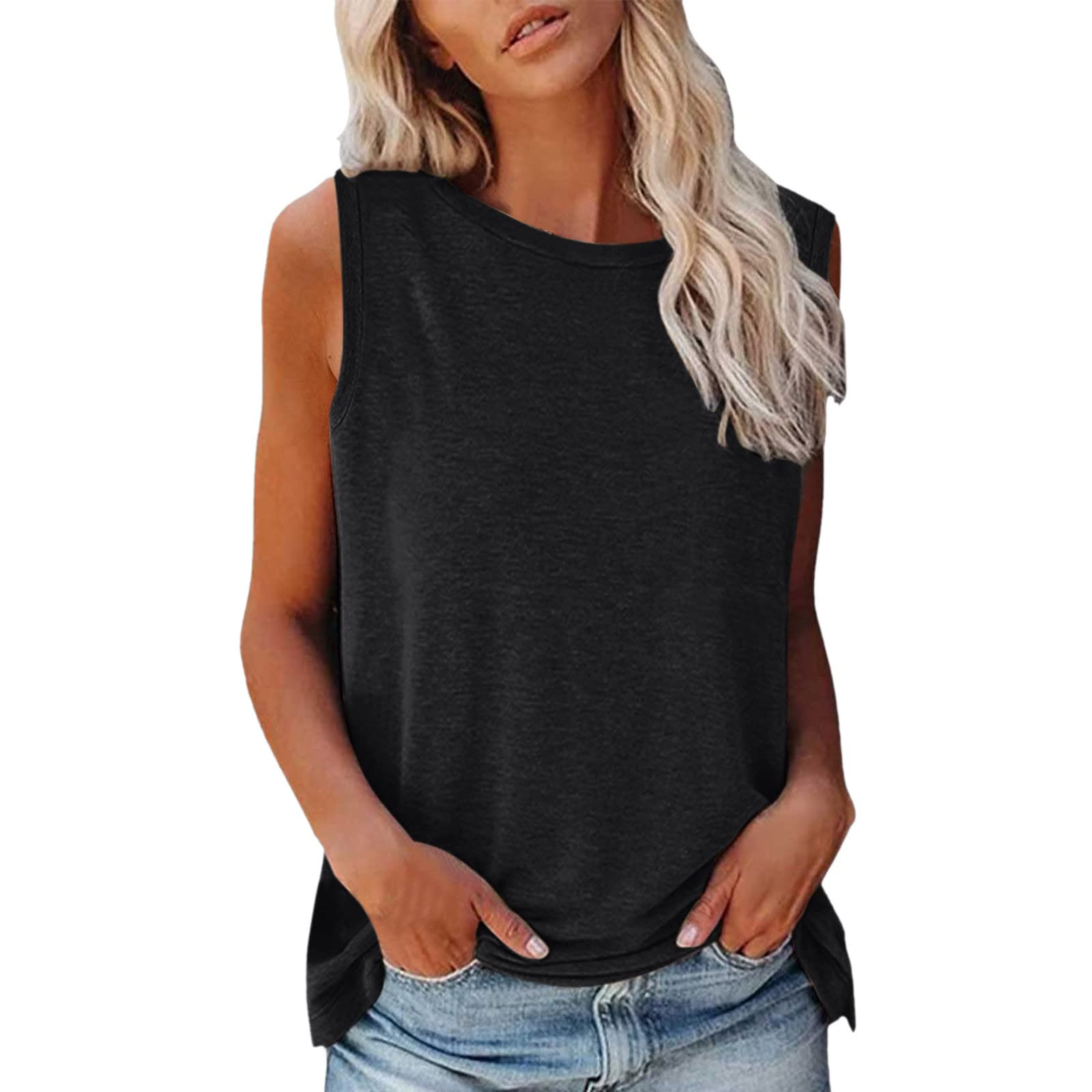 Smooto Friends Women's 100% Cotton Long Length Tank Top - Soft Camisole Tie Blouse for Running, Yoga & Casual Wear (Black, Size 6 Small)