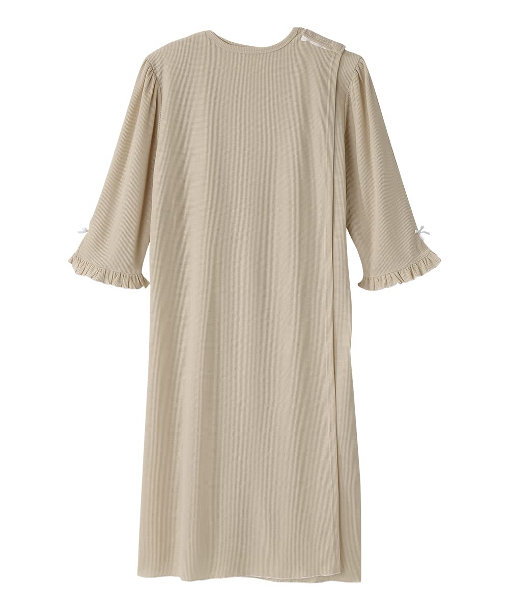 Adaptive Waffle Knit Nightgown for Women - Open Back Hospital Gown with Bows for Seniors & Elderly Care | Comfortable Post-Surgery & Home Recovery Wear
