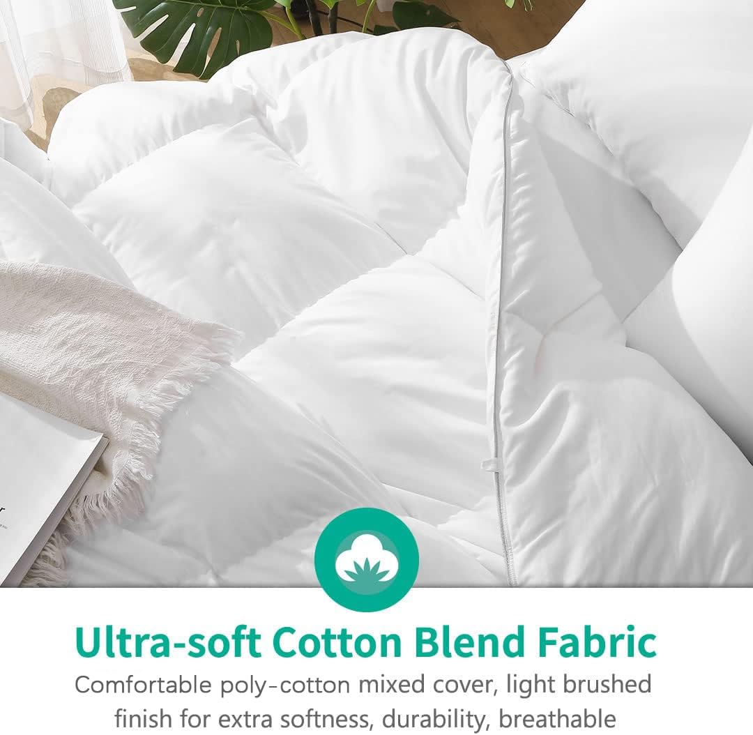 Luxury Oversized King Down Feather Comforter - Ultra Soft Hotel Collection All Season Fluffy Duvet Insert - 120x98 Inches White - Perfect for Bedroom, Guest Room & Luxury Hotel Decor