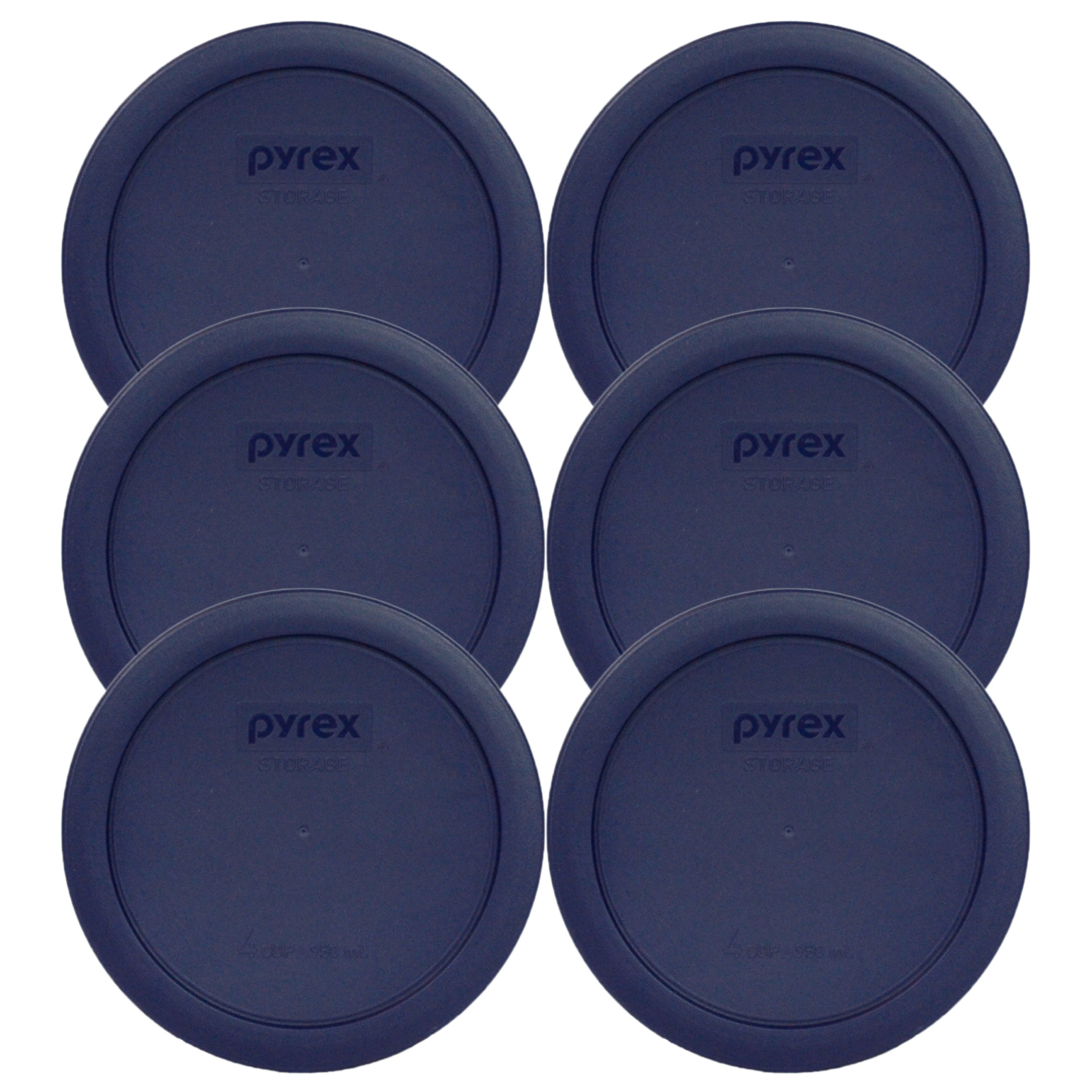 Pyrex 4-Cup Dark Blue Plastic Food Storage Lids (6-Piece Set) - Made in USA | Meal Prep, Leftovers & Pantry Organization