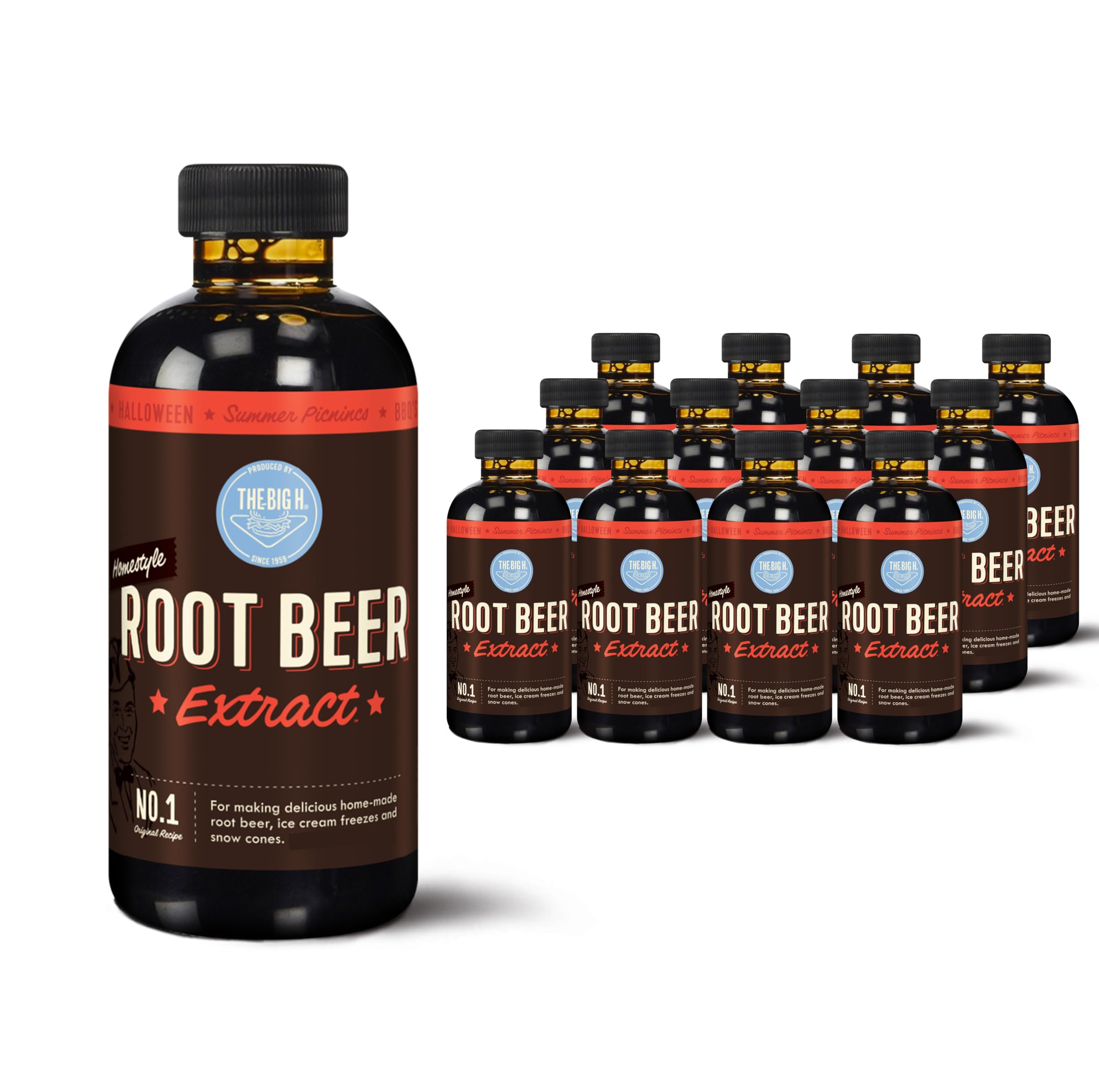 Hires Big H Root Beer Extract - 12 Pack | Root Beer Soda & Dessert Flavoring Syrup for Homemade Sodas, Ice Cream Toppings & Baking Recipes
