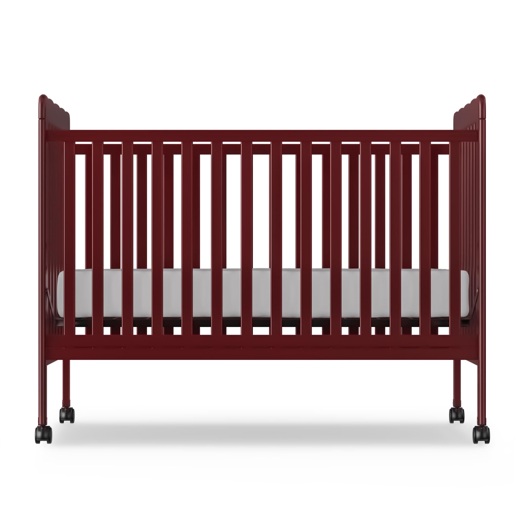 3-in-1 Convertible Baby Crib to Toddler Bed - Full Size Wooden Nursery Furniture with Locking Wheels, Non-Toxic Cherry Finish - Safe Sleeping Solution for Newborns & Toddlers
