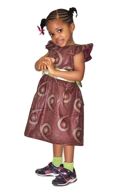 Stylish Burnt Umber & Green African Print Dress for Girls | Perfect for Parties, School Events & Cultural Celebrations