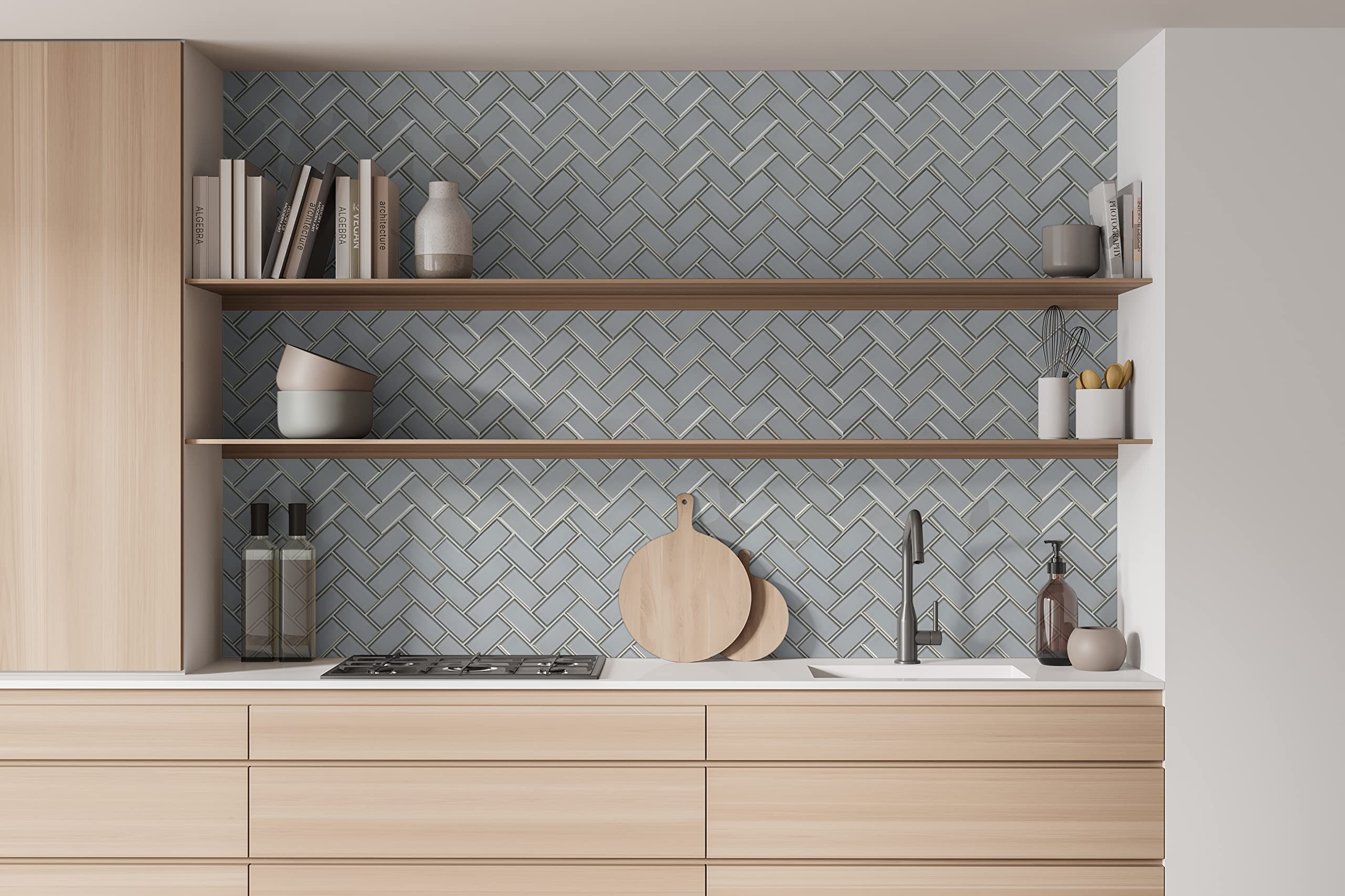 MSI Ice Bevel Herringbone Glass Mosaic Tile 13.86