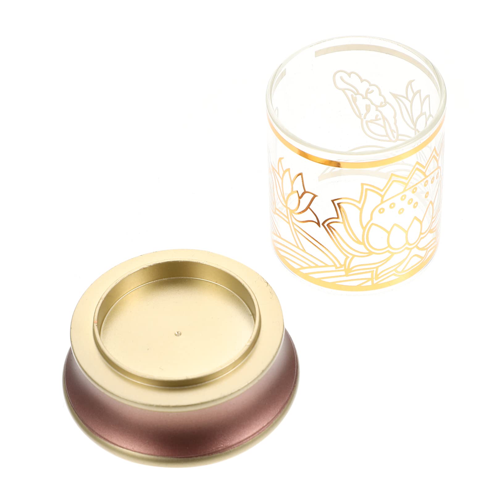 Clear Glass Butter Lamp Holder - Lotus Tibetan Ghee Candle Tealight Stand for Meditation, Ceremonies & Rituals | Perfect for Altars, Yoga Studios & Spiritual Spaces (Golden)