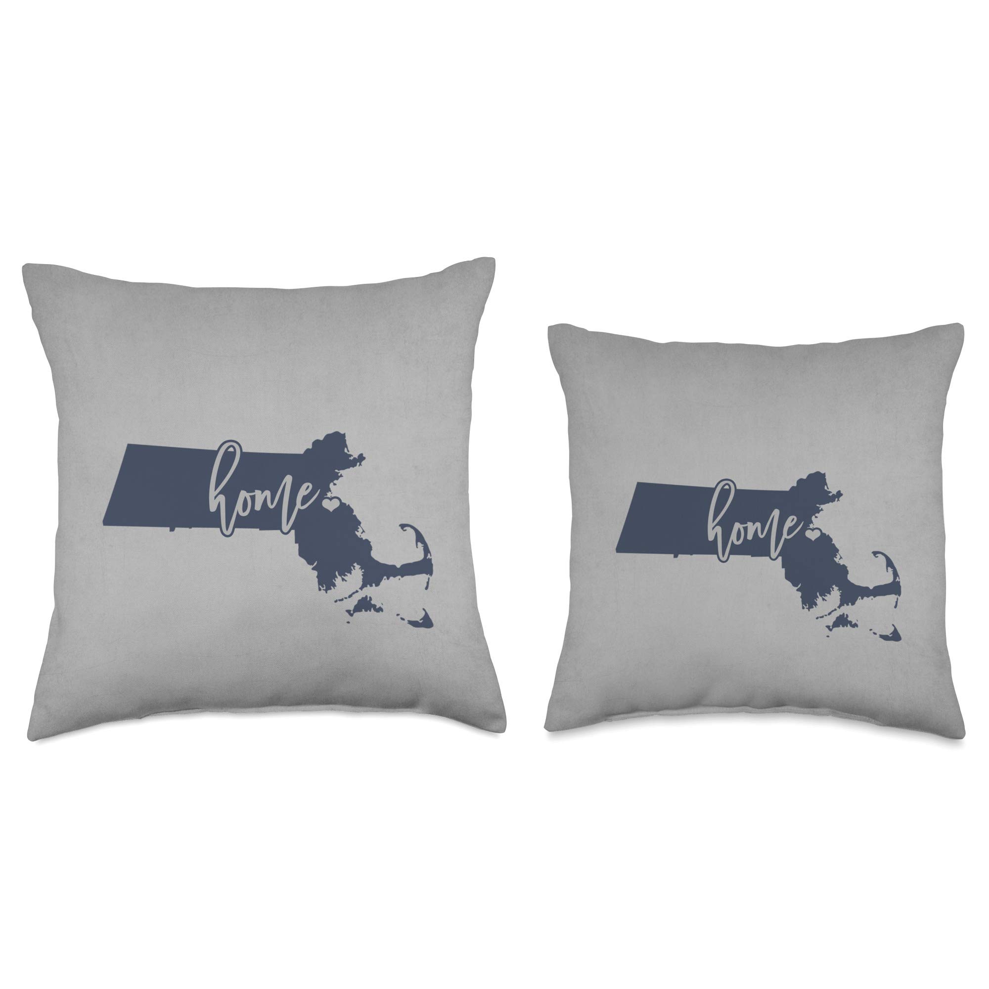 Massachusetts Home State Navy & Grey Throw Pillow - Cozy Decorative Cushion for Sofa, Bed & Living Room Décor