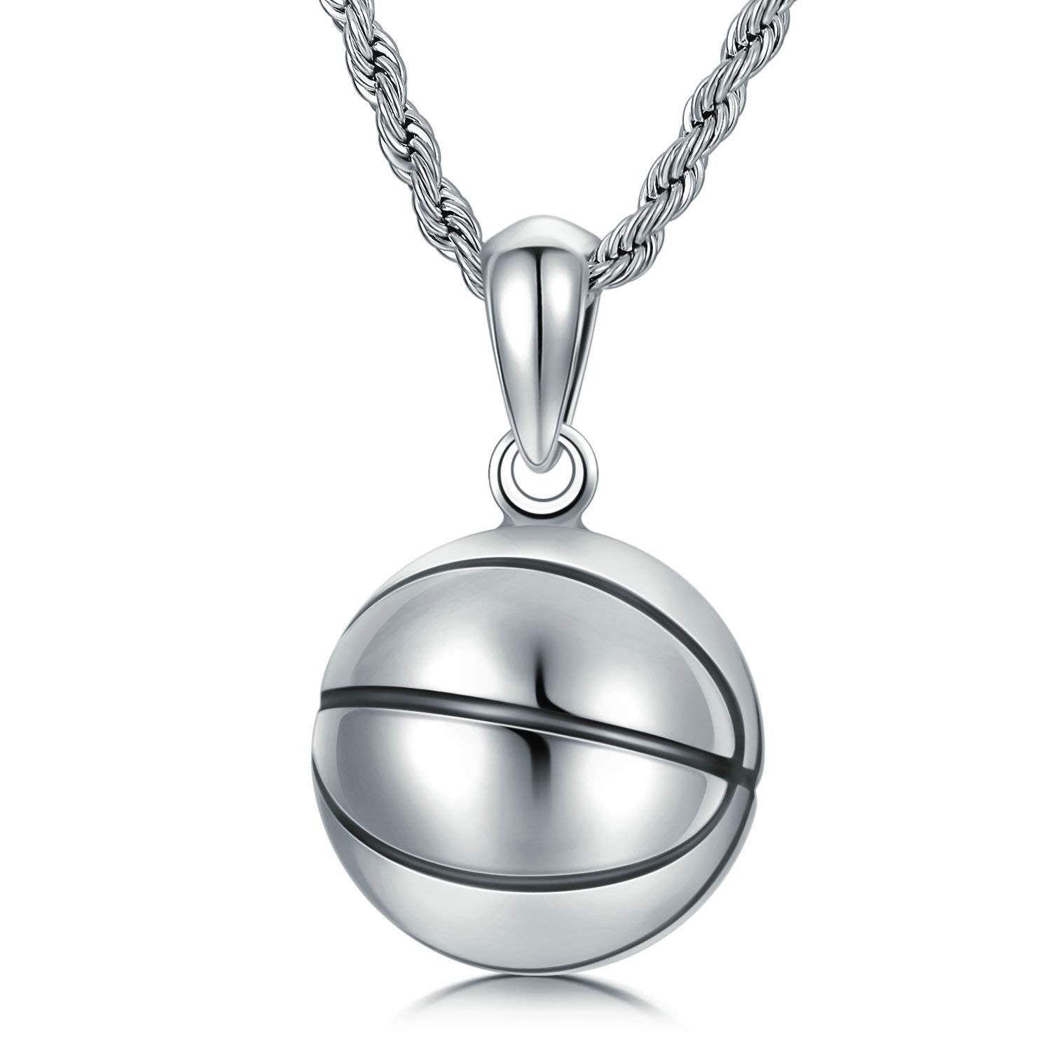 925 Sterling Silver Basketball Necklace for Men - Matte Finish Sports Pendant with 2.5mm 22