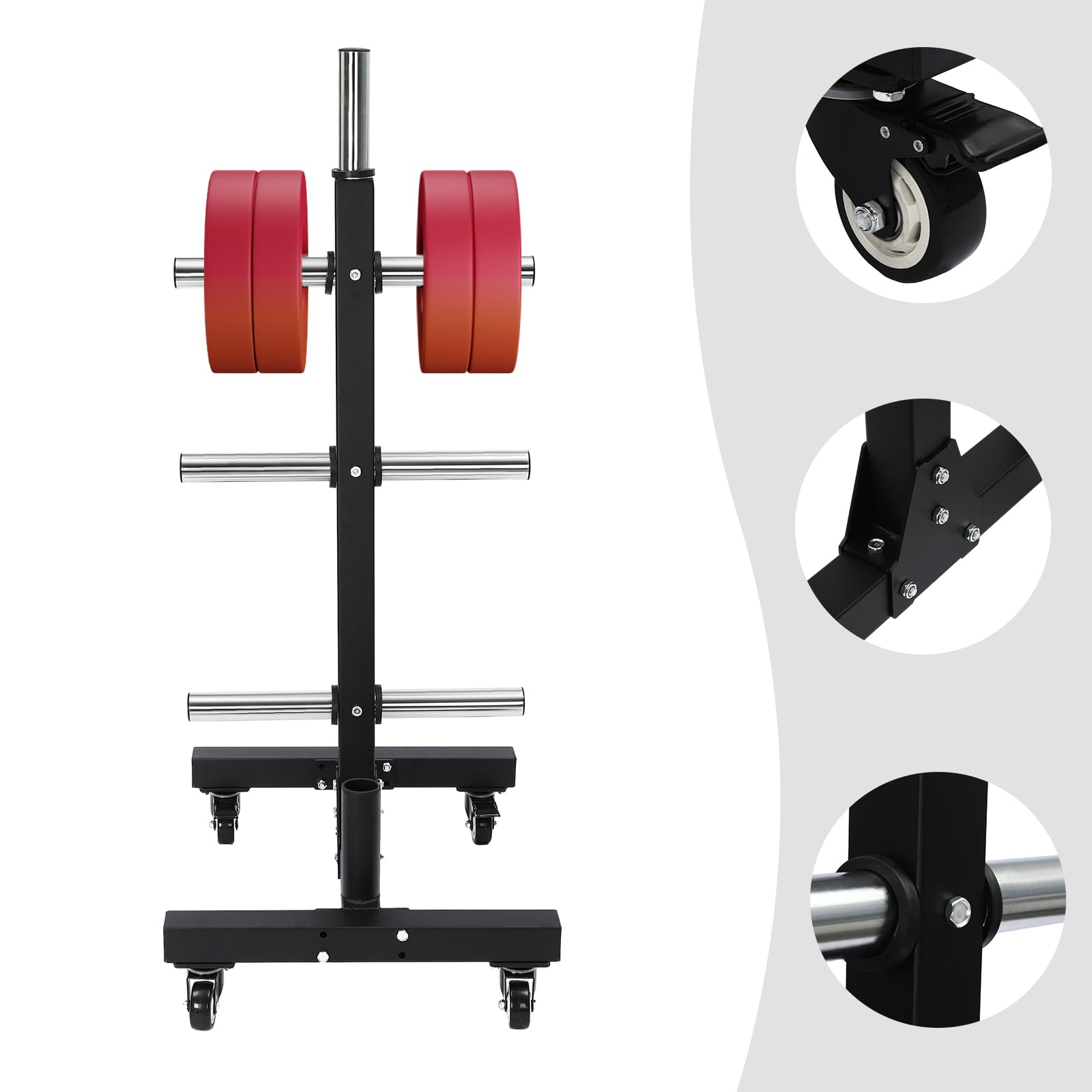 Olympic & Standard Weight Plate Rack - Vertical Bar Storage for Bumper Plates & Olympic Barbells | Home Gym Equipment for Strength Training & Fitness Workouts