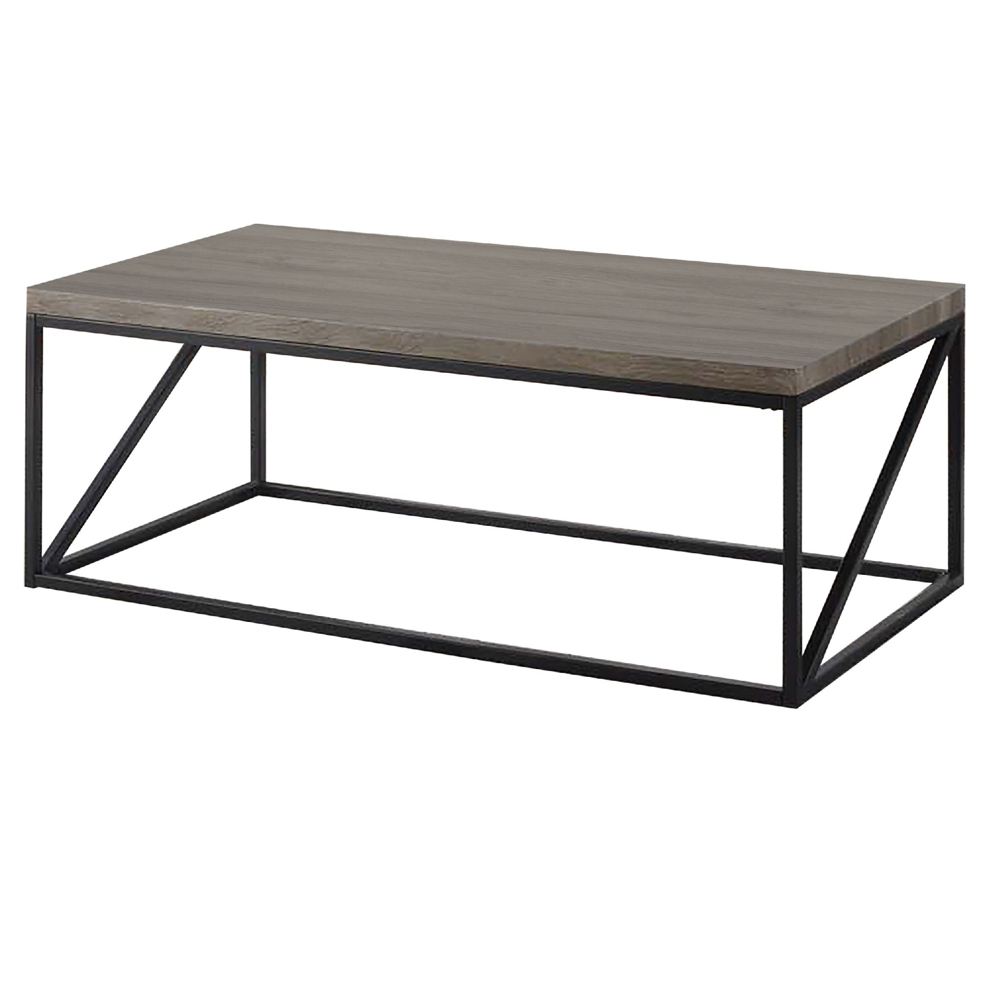 Benzara Industrial Minimalist Coffee Table with Wooden Top & Metal Base - Gray | Modern Living Room, Office & Lounge Furniture