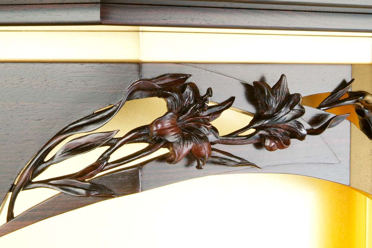 SGI Soka Gakkai Buddhist Altar 25 Inch - Premium Ebony Wood with White Lily Design | Perfect for Home Meditation & Spiritual Practice