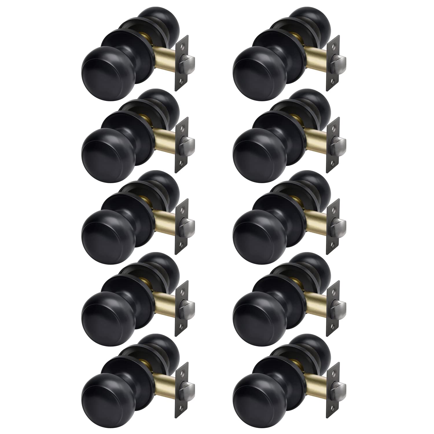 10 Pack Matte Black Interior Door Knobs - Passage Door Lock Sets with Round Ball Handle for Hallway, Closet & Bedroom - Durable Hardware for Home & Office Doors